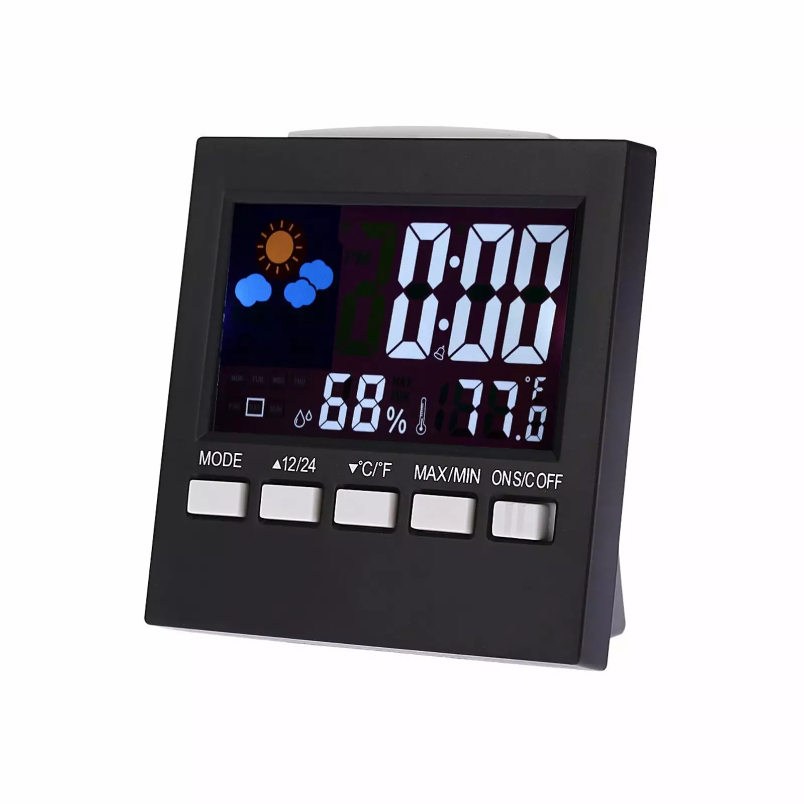 Digital Alarm Clock with LCD Weather Display Temperature Humidity Screen Snooze Alarm Electronic Time Management Reminder