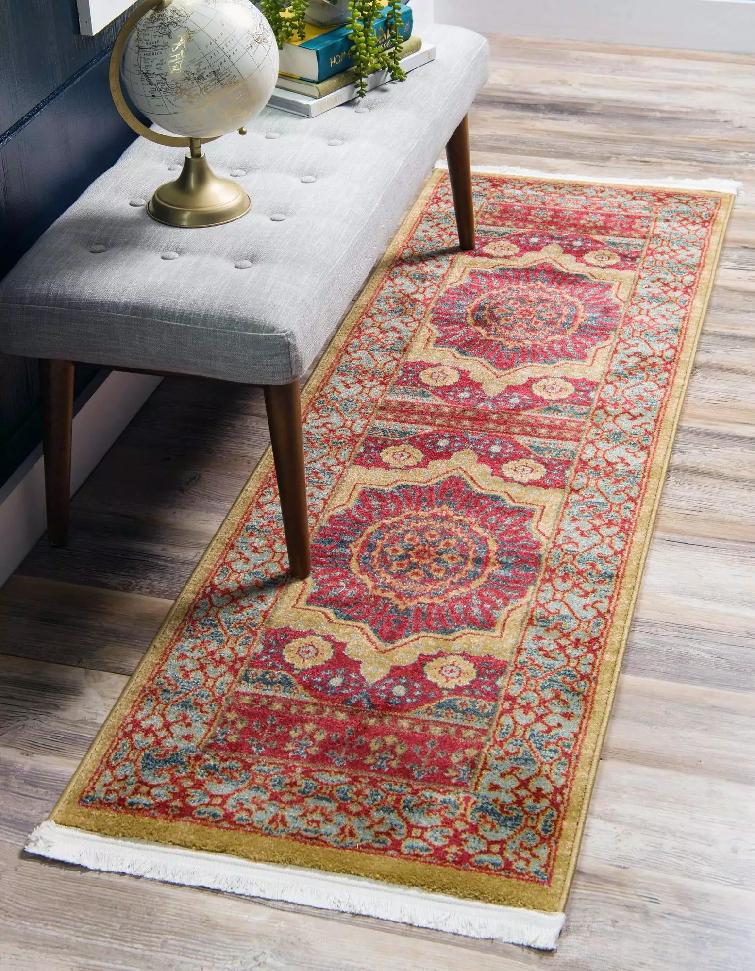 Rugs.com Amina Collection Rug ?C 6 Ft Runner Blue Medium-Pile Rug Perfect For Hallways. Entryways