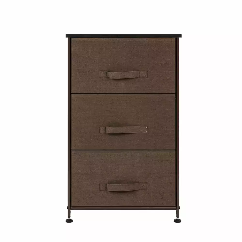 Bluethy 3-Tier Dresser Drawer. Storage Unit with 3 Easy Pull Fabric Drawers and Metal Frame. Wooden Tabletop. for Closets. Nursery. Dorm Room. Hallway. Brown