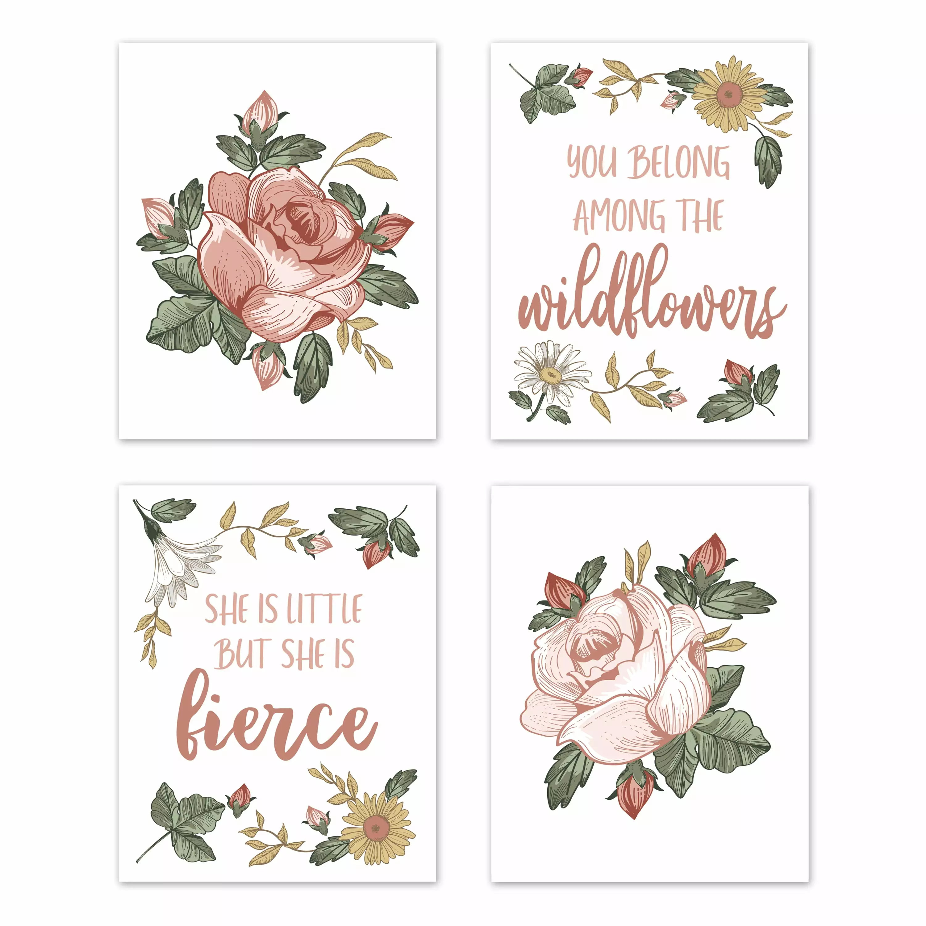 Vintage Floral Art Paper Print (Set of 4) by Sweet Jojo Designs