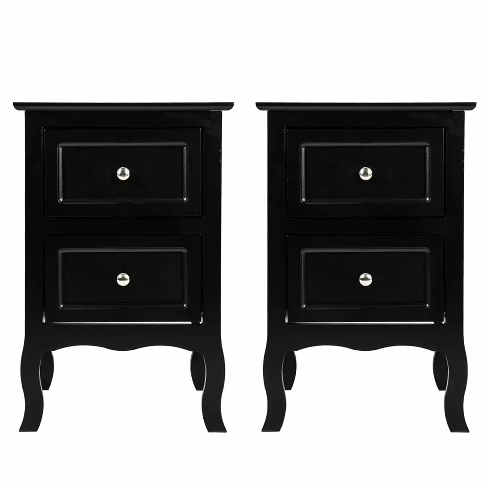 Lomubue 2pcs Country Style Two-Tier Night Tables Large Size Black