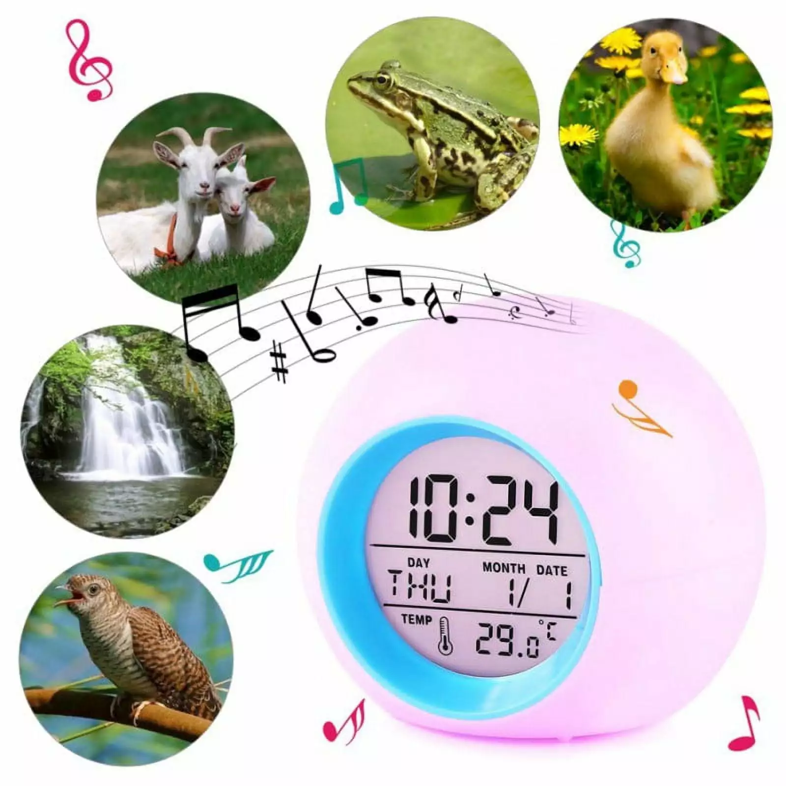 7 Colors Alarm Clock for Kids. Kids Alarm Clock Sleep Trainer with Wake up Light.Sleep Sound Machine for Kids Bedroom. Ok to Wake Clock for Kids with Sunrise Simulation