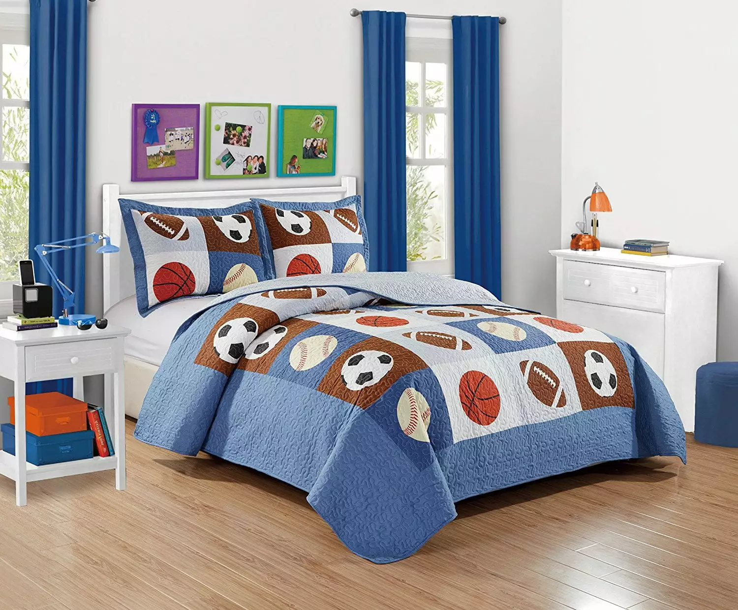 Fancy Linen 3pc Full Quilt Bedspread Boys Sport Football Basketball Baseball New