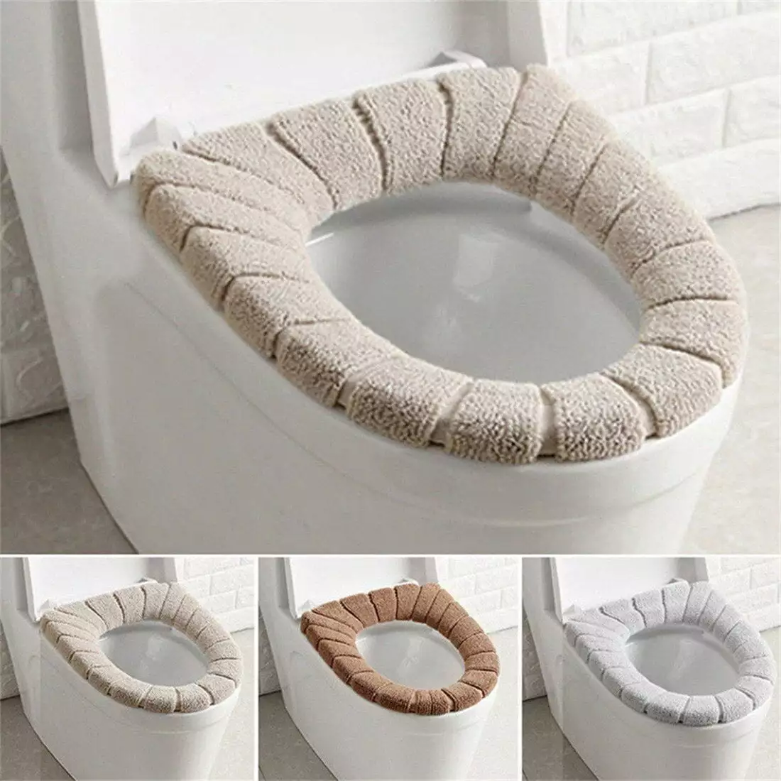 Bathroom Soft Thicker Stretchable Washable Cloth Easy Installation & Cleaning Comfortable Toilet Seat Cover Pads. Gray