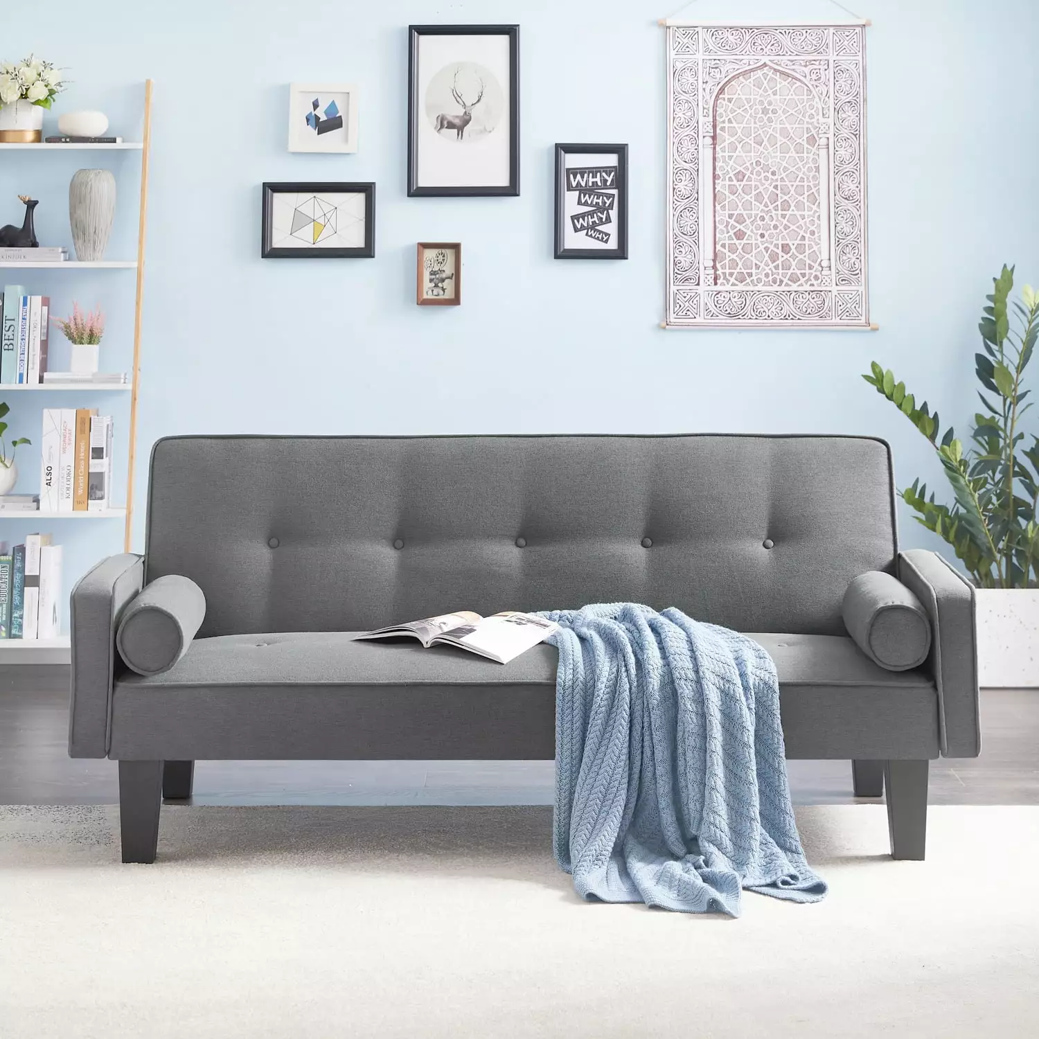 72 Futon Sofa Bed.Upholstered Folding Futon Fabric Couch.Recliner Twin Size Futon Bed Removable Armrests.Modern Sofa for Compact Living Space.Apartment.Gray