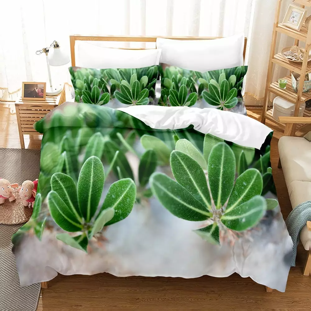 Succulent Plants Pattern Bedding Bed Set 3-Piece Kawaii Cute Bedding Comforter Sets King Duvet Cover & 2 Pillow Cases for Kids Teens Boys Girls Room Decor