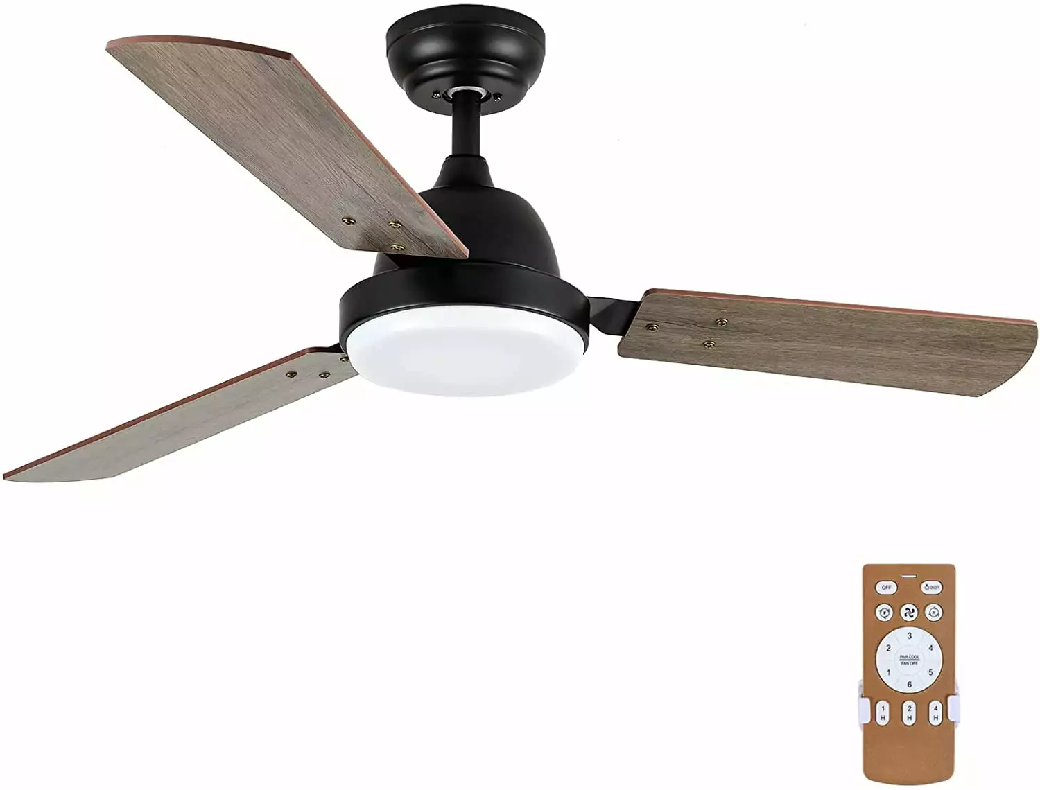 Hottes Light Wave 44 Ceiling Fan with LED Light and Remote Control in Distressed Koa Finish