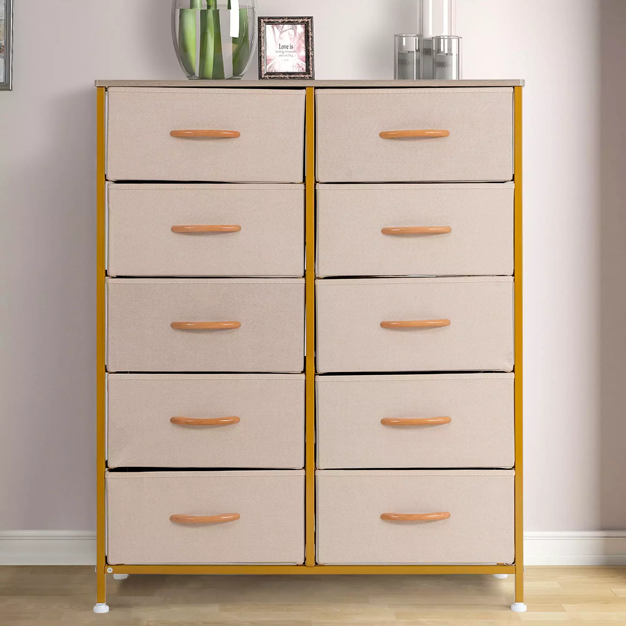 Prime Garden 10 Drawers Dresser Storage Tower for Bedroom.Gold