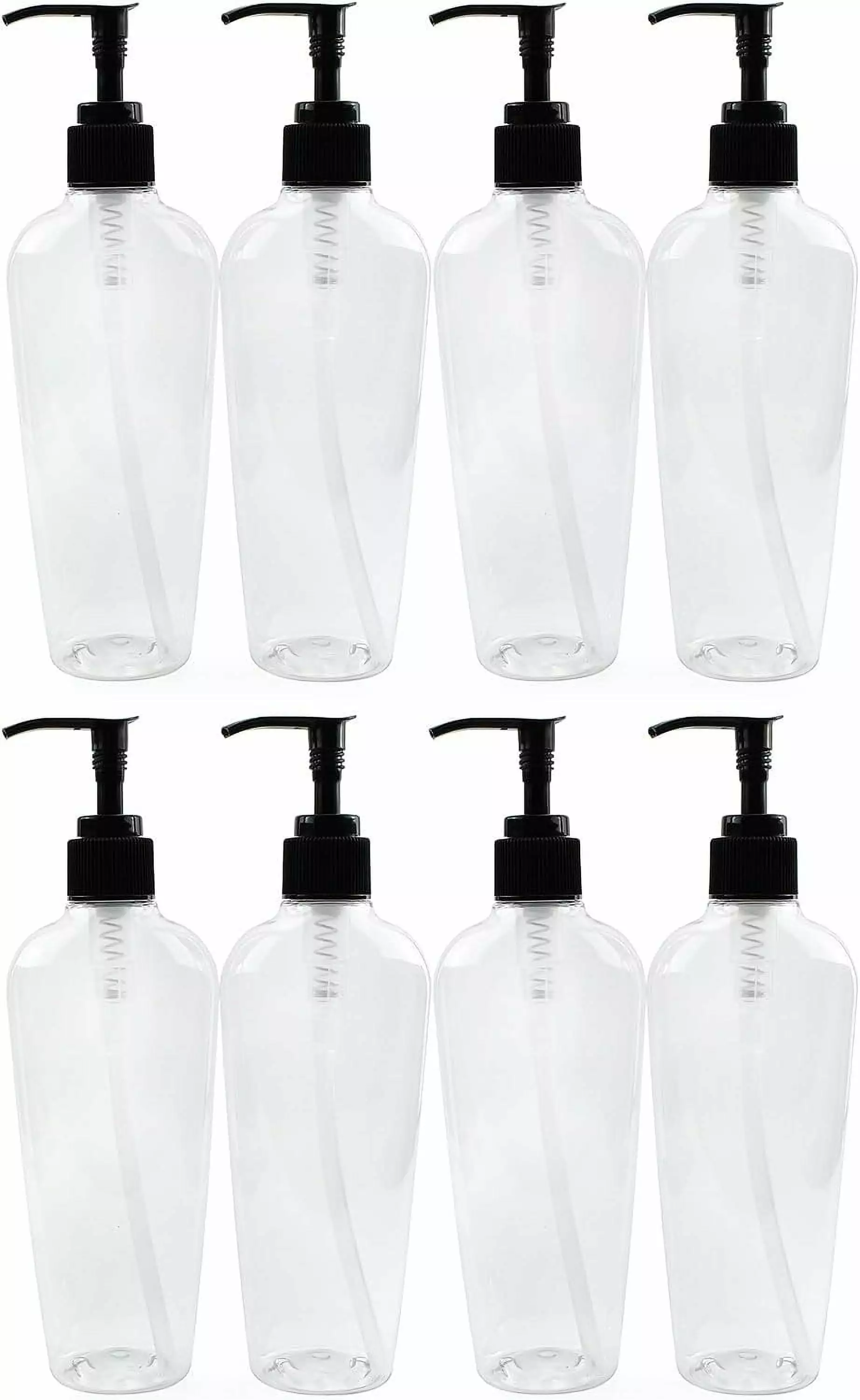 8 Pack Clear Oval-Shaped Plastic Lotion Bottles 8 Oz. w/Pump Dispensers Empty Containers for Lotion. Liquid Soap. Baby Care. Hand Care