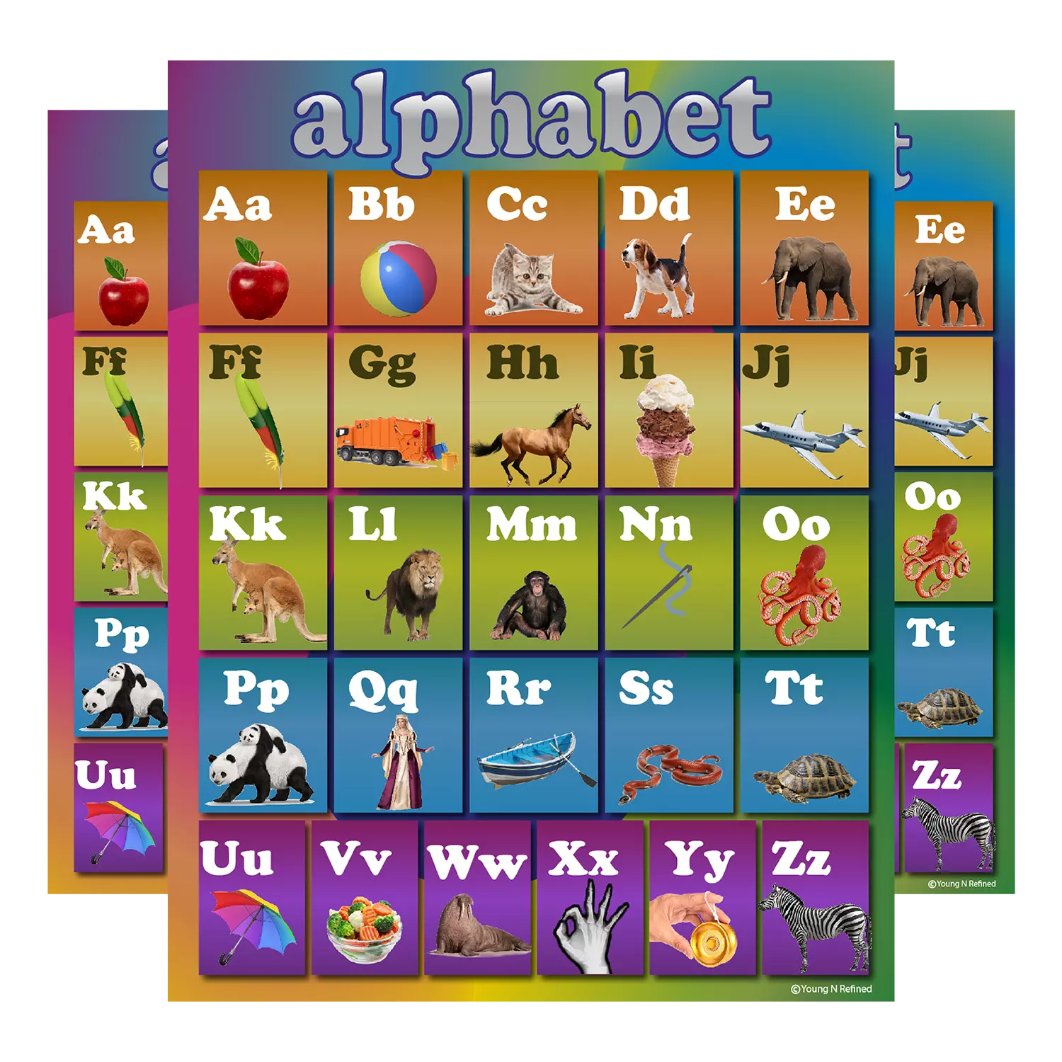 Alphabet Poster SMALL LAMINATED Rainbow colorfull chart Abc for teachers and classrooms edu