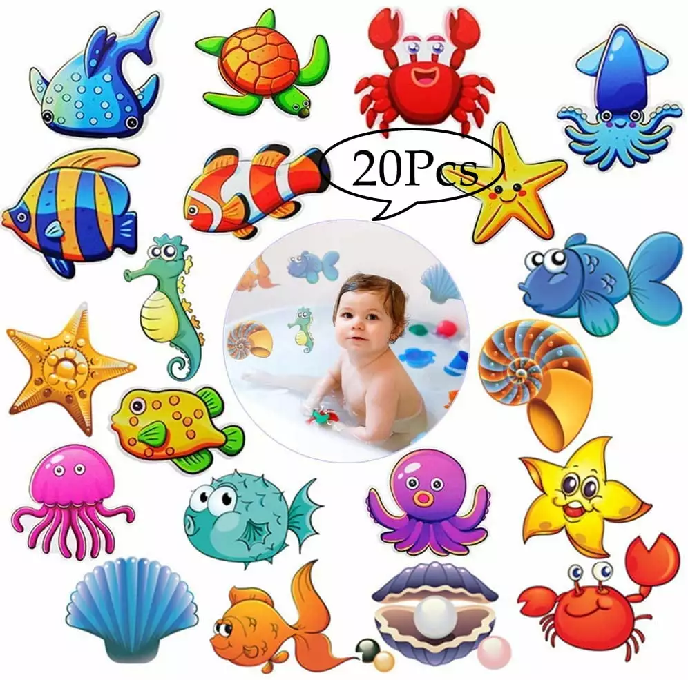 Amerteer 20 PCS Anti Slip Stickers Cute Sea Creature Non Slip Stickers Tub Tattoos Bath Decals Adhesive Appliques for Bathtub.Shower and Other Slippery Surfaces