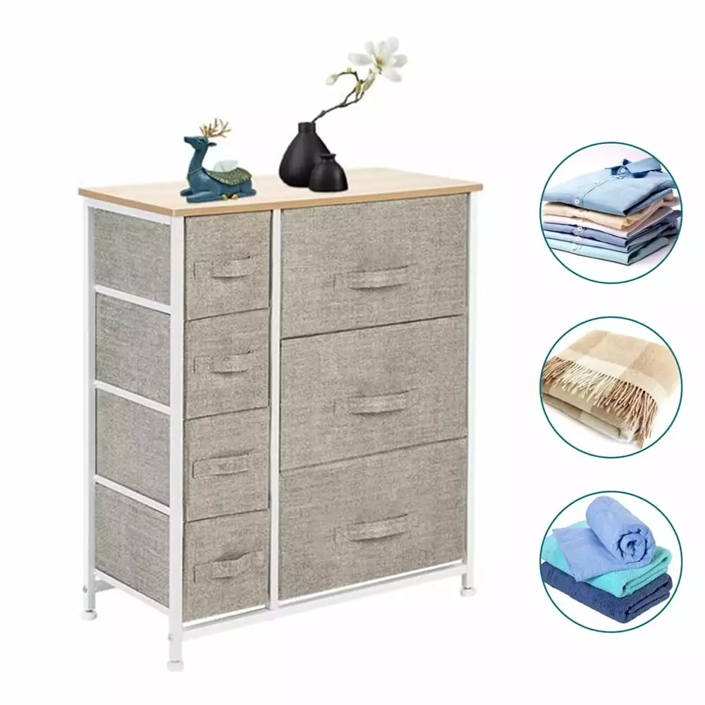 Hassch Dresser Organizer with 7 Drawer. Furniture Storage Tower Unit for Bedroom Hallway Entryway Closets. Linen/Natural