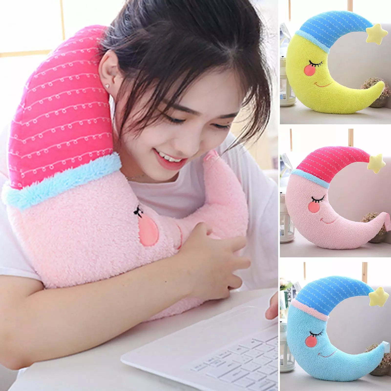 wirlsweal Plush Pillow Soft Cute Fully Stuffed Cozy Touch Sleeping Accompany Cartoon Doll Sofa Ornament Creative Cartoon Moon Doll Throw Pillow Plush Toy Birthday Gift