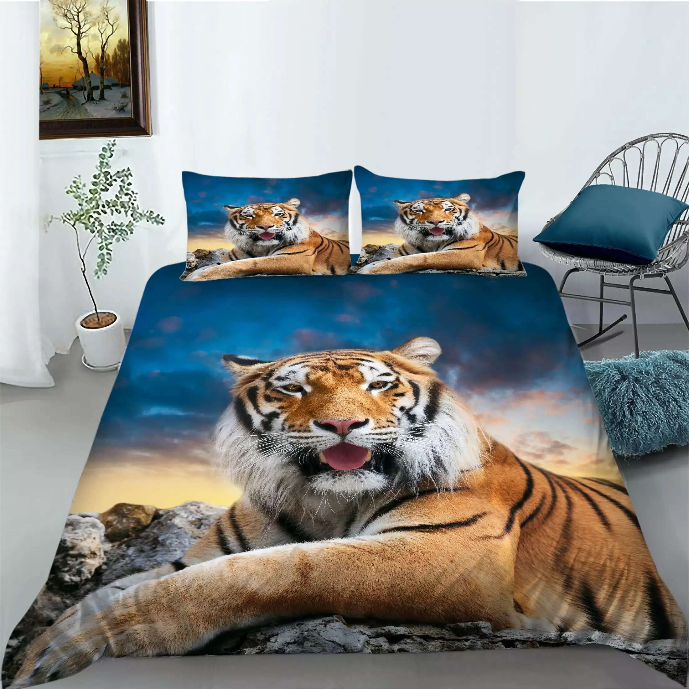 Quilt Cover Set Hot Sale 3D Tiger Printed Luxury Children Kid Bedding Cover Set Home Bedclothes.Twin (68x86)