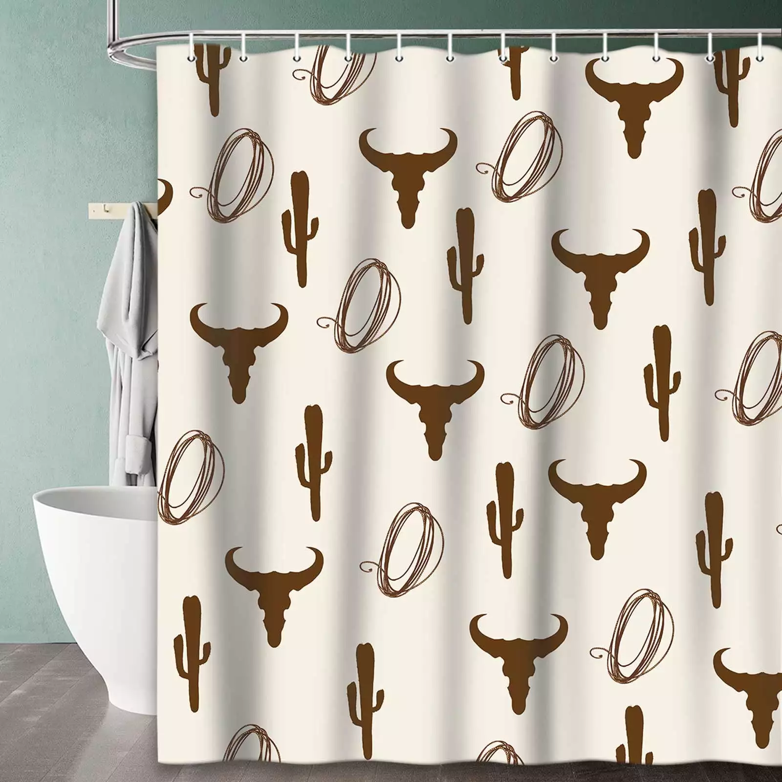 Cow Skull Shower Curtain Boho Western Cactus Farmhouse Country Bathroom Curtains Fabric Bathtub Decor + Hooks 72 X 72inch