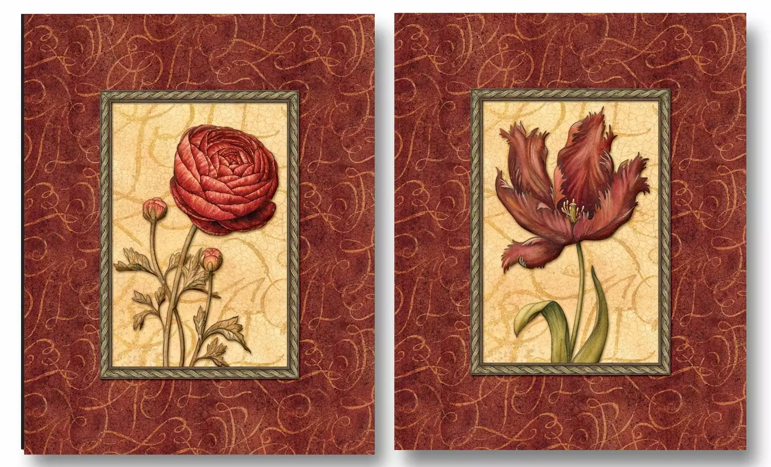 Red Passion I Beautiful. Lovely. Vintage Rosebud and Rose; Two 16X20 Poster Prints