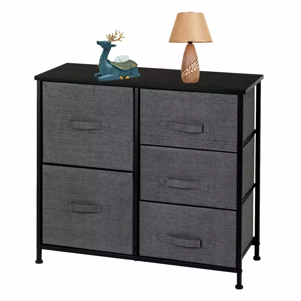 Lomubue Dresser Organizer With 5 Drawers. Fabric Dresser Tower For Bedroom. Hallway. Entryway. Closets. Grey