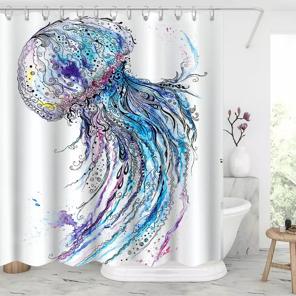 Colorful Jellyfish Shower Curtain Waterproof Modern Fabric Bathroom Shower Curtains Art Decor with Hooks