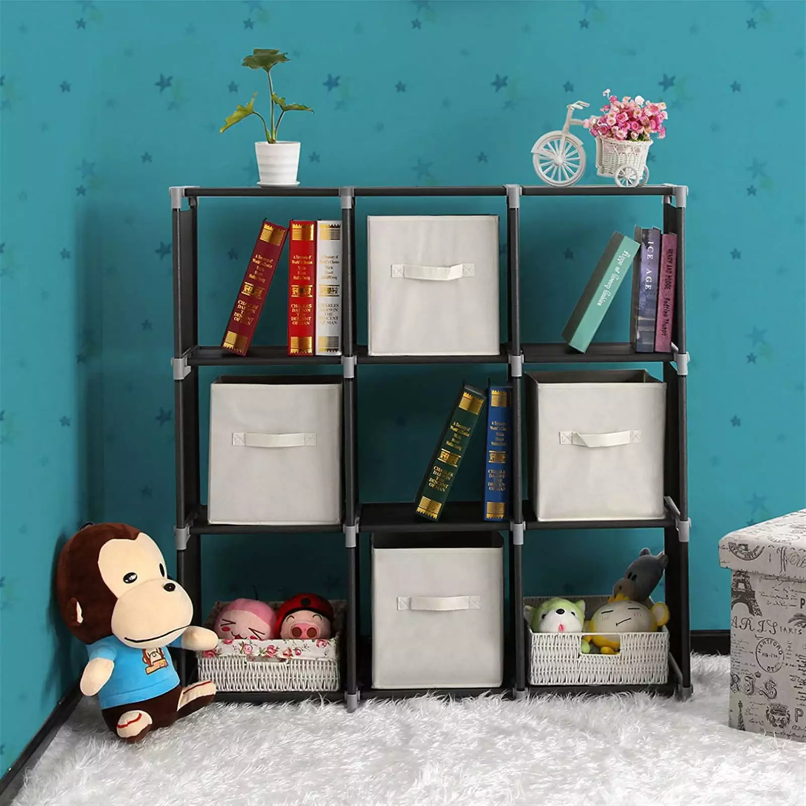 9 Cube Storage Organizer 3 Shelves BookcaseDFITO Multifunctional Assembled Storage Shelf. Black