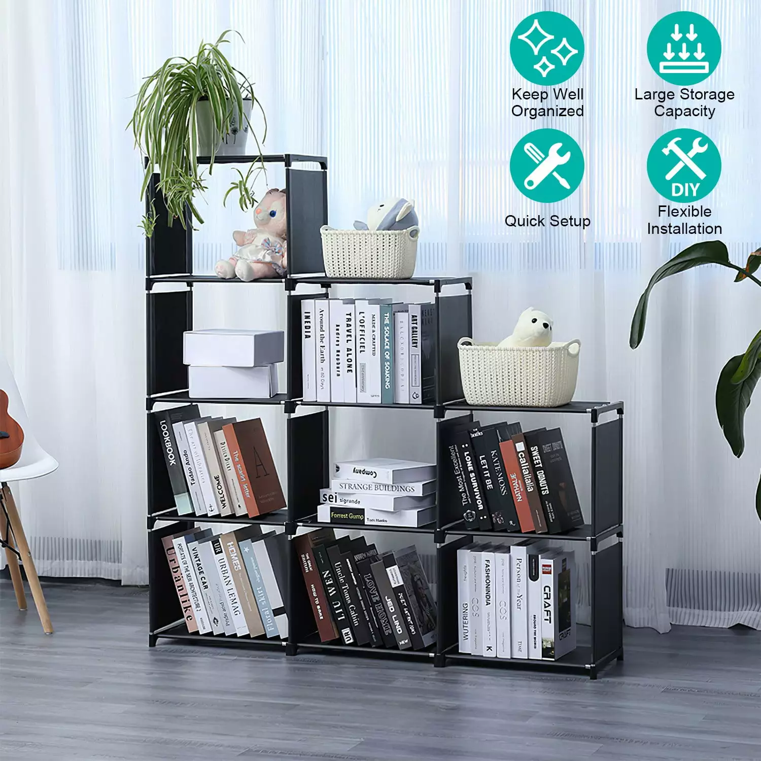 9 Cube Office Plastic Storage Shelves iMounTEK Bedroom DIY Bookcase Organizer Storage Black