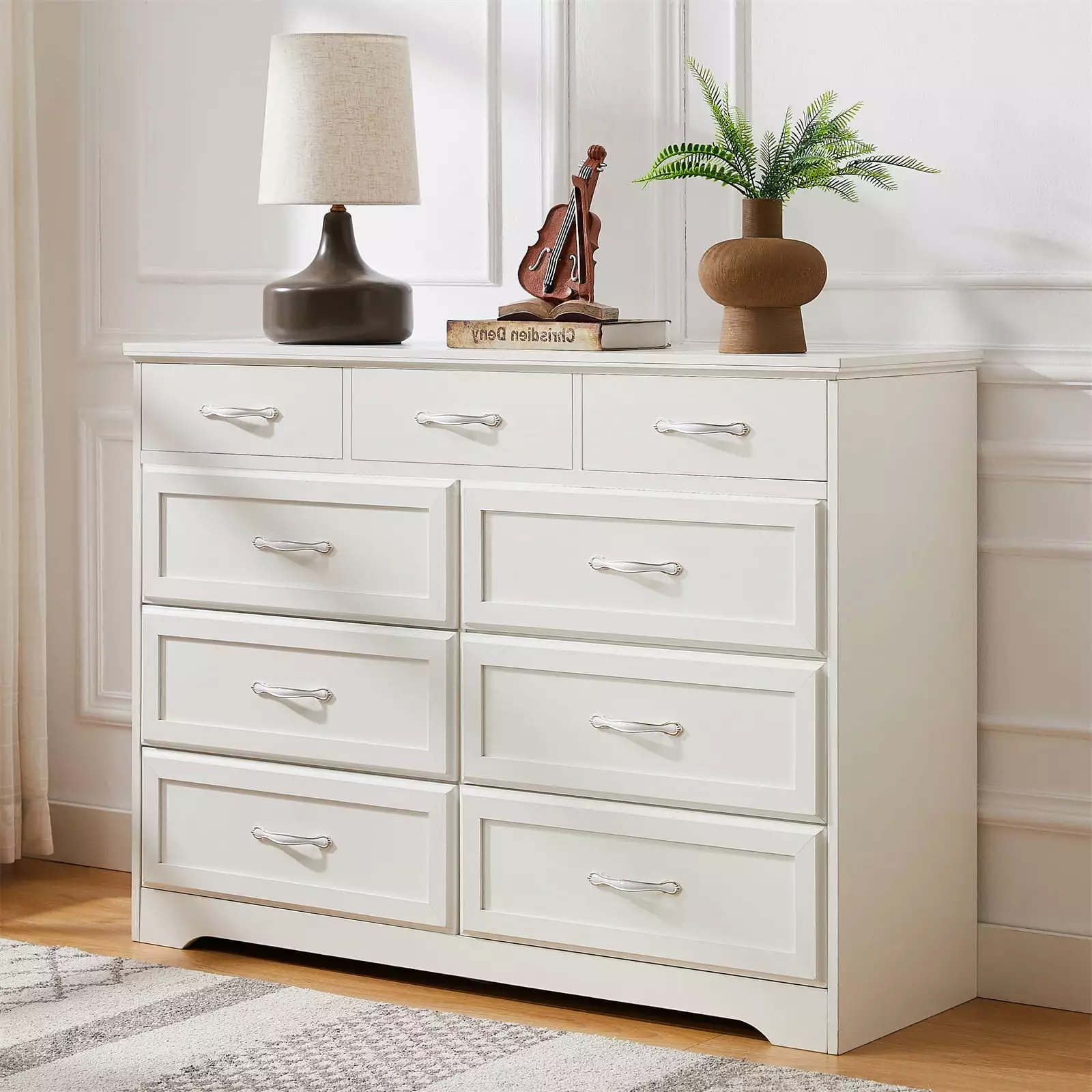 9 Drawer Dresser for Bedroom. Modern 9 Drawer Long Dresser with Antique Handles. Wood Chest of Drawers. Storage Dressers Organizer Accent Cabinet for Living Room.Entryway.Hallway