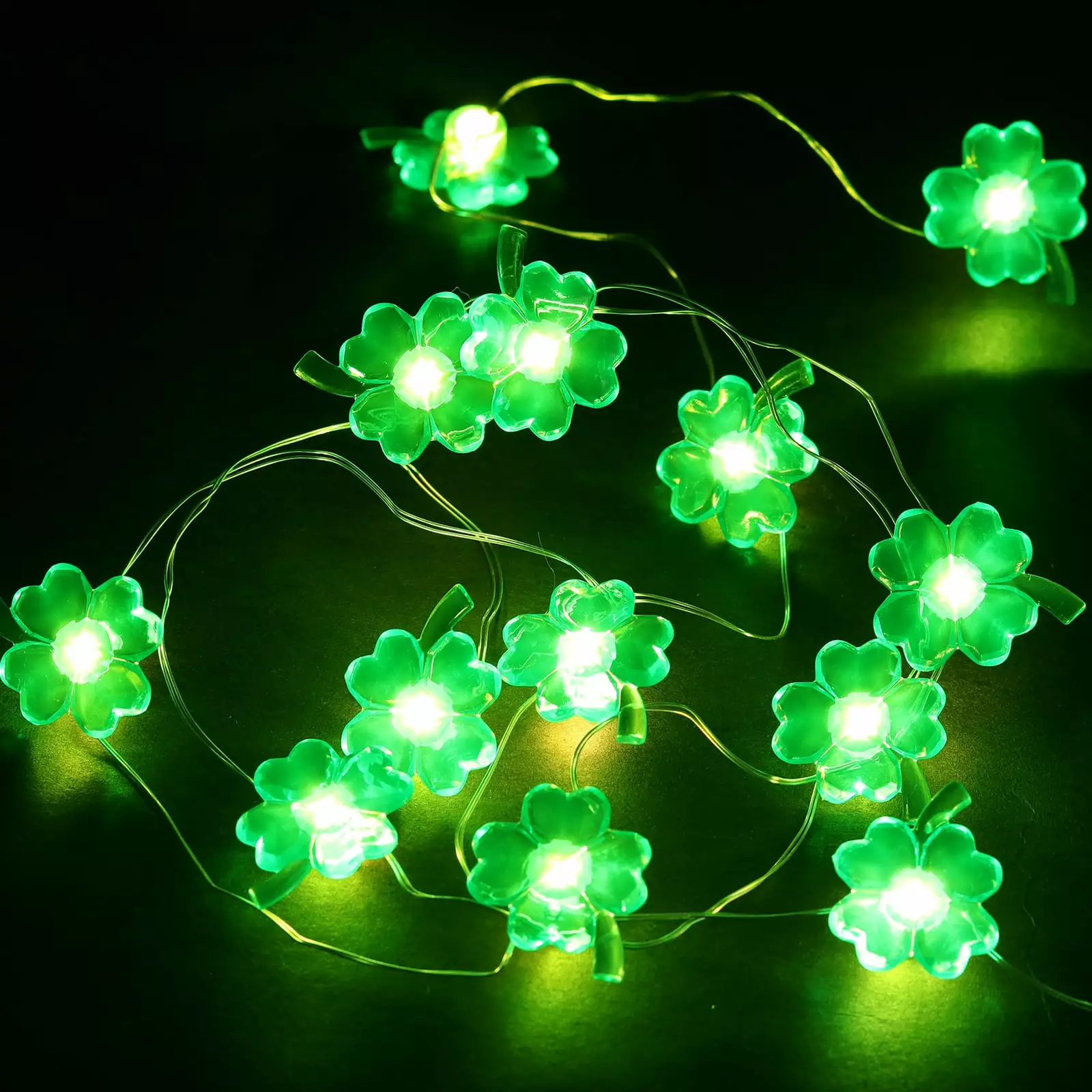 GuassLee Four-Leaves String Lights LED 10ft 50 LED Green String Lights for St. Patrick's Day Irish Festival. Spring. Wedding. Birthday Decoration