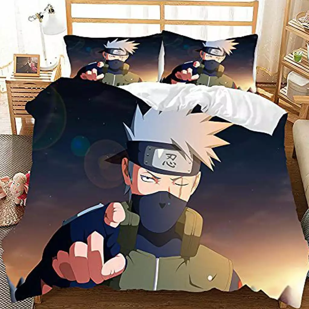 New 3D Anime Naruto Bedding Set Twin Full Queen King Size Itachi Akatsuki Kakashi Action Figures Cosplay Soft Microfiber 1 Duvet Cover with 2 Pillow Case Home Bedroom Decor for Fans