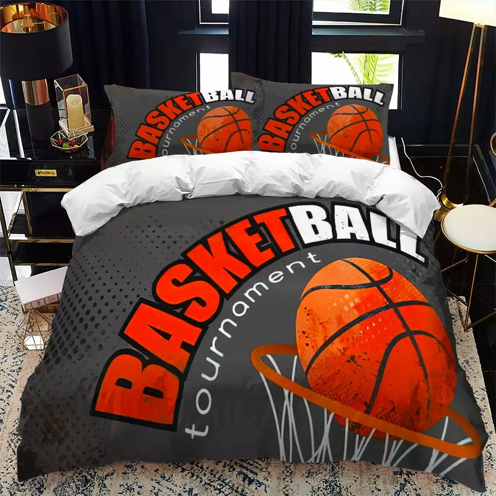 ZJEOQOQ 3D Basketball Bedding Set for Teen Boys. Basketball Sports Comforter Cover Goal from Duvet Cover for Boys Kids Teens Men Bedding Set Queen Size Soft Microfiber Room Decora