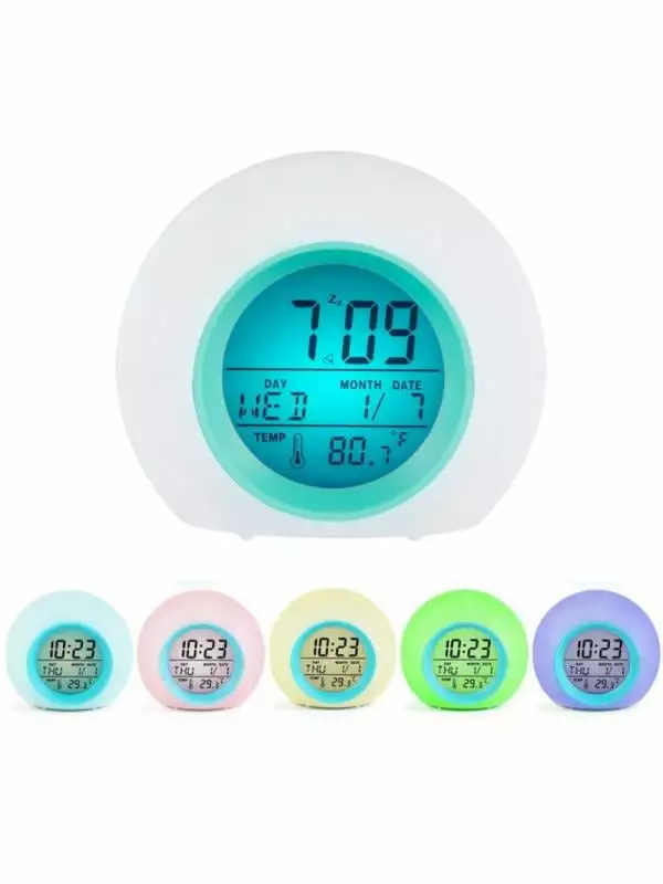 Mini Home Bedroom Baby Kids 7 Color LED Change Digital Glowing Alarm Clock Gifts