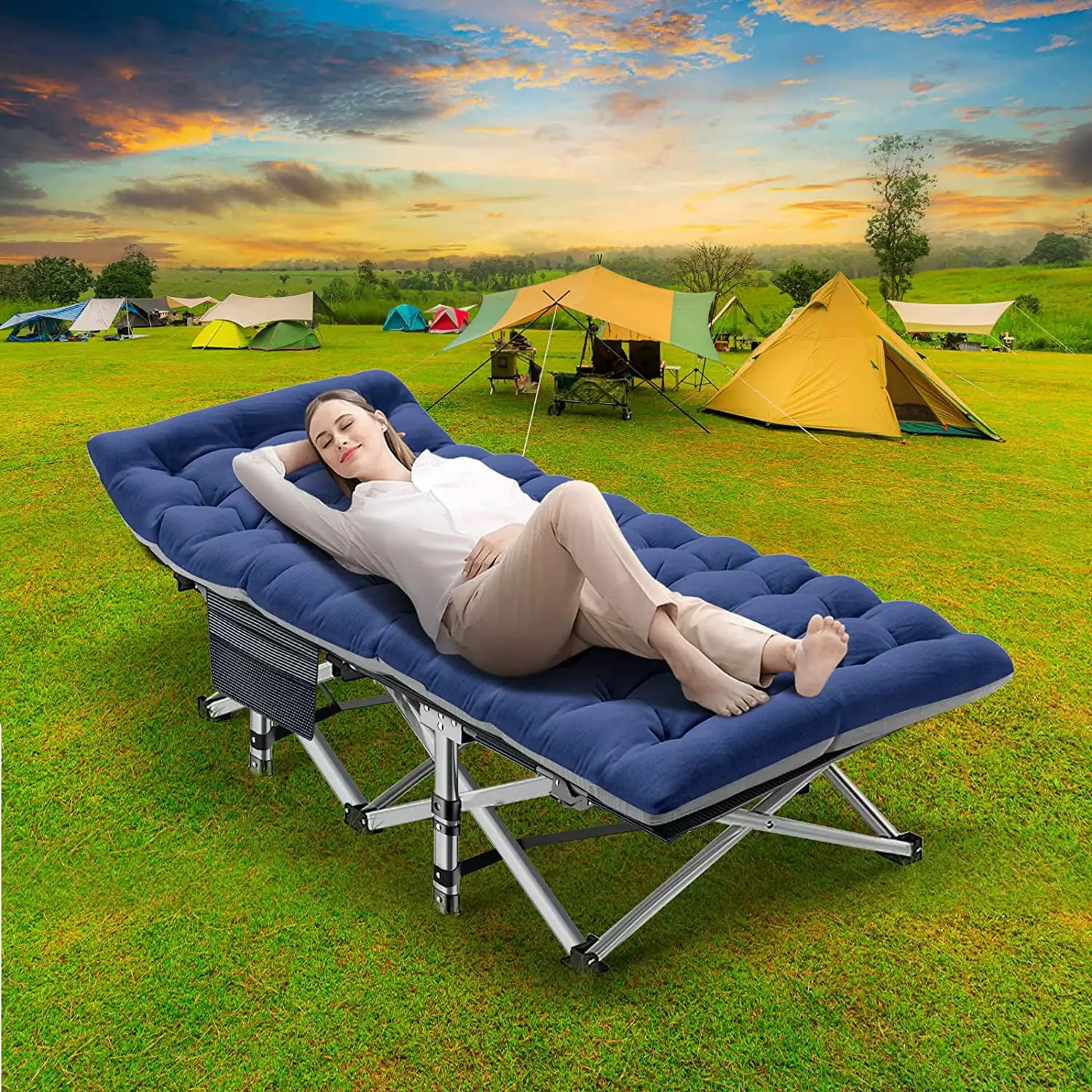 ABORON Camping Cot with 2 Sided Thick Pad. Cots for Sleeping. Folding Bed Cot 880LBS(Max Load) Comfortable Lightweight with Carry Bag