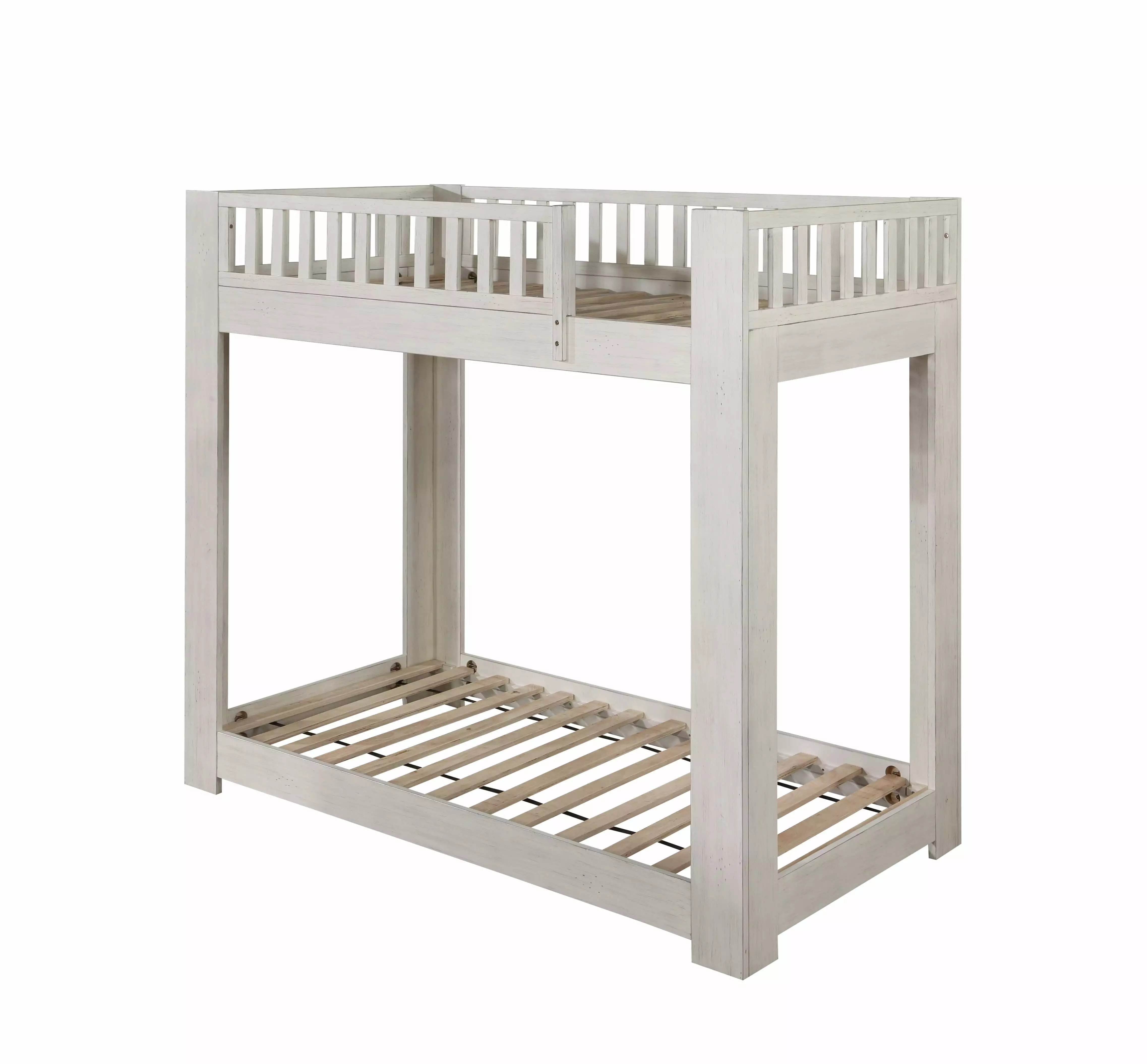 ACME Cedro Twin over Twin Bunk Bed with Wood Ladder in Weathered White