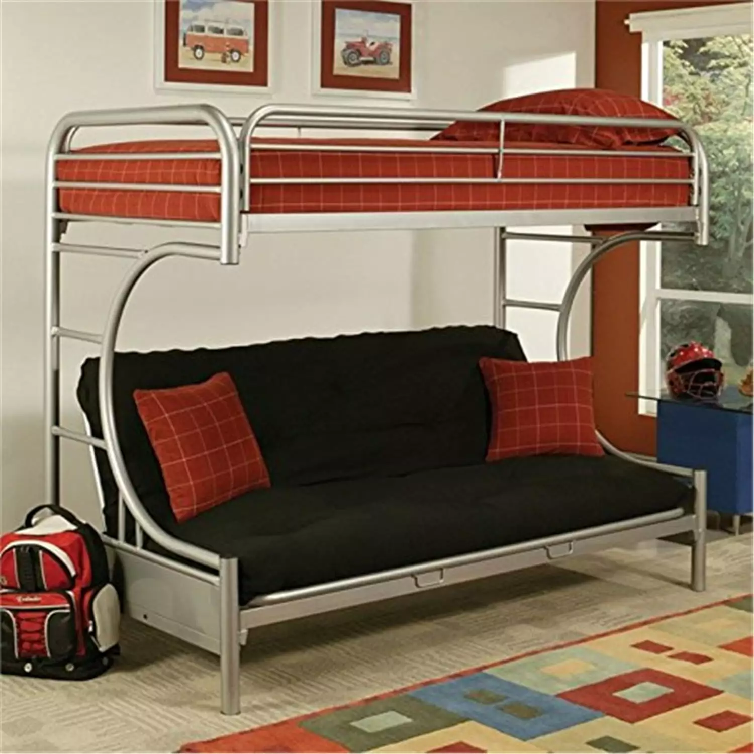 ACME Furniture Eclipse Twin over Full/Futon Metal Bunk Bed in Silver