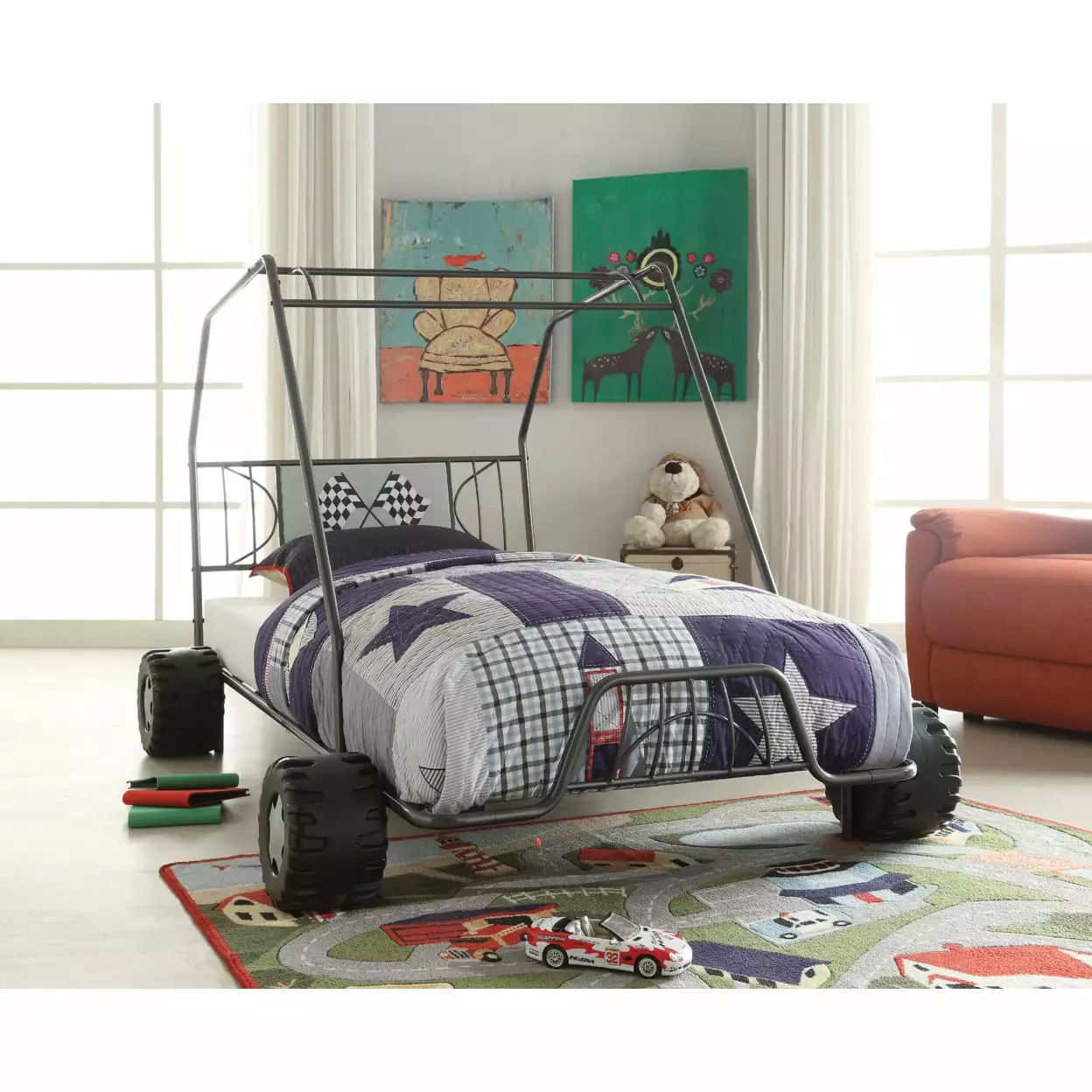 ACME Furniture Xander Go Kart Kids Twin Bed in Gunmetal Gray