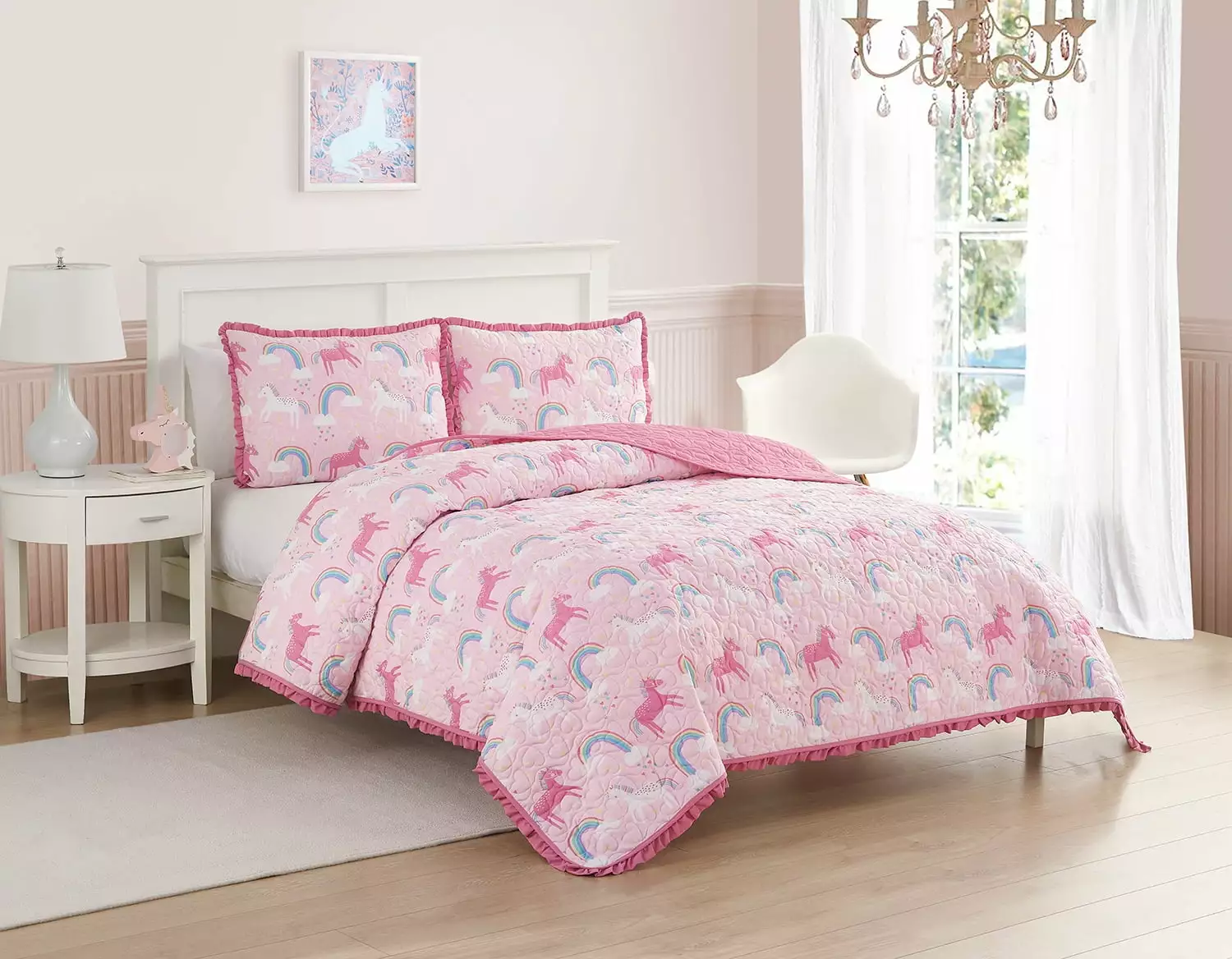 ALEX + BELLA Quilt Set Pink Unicorn Microfiber.Twin. 2 Piece