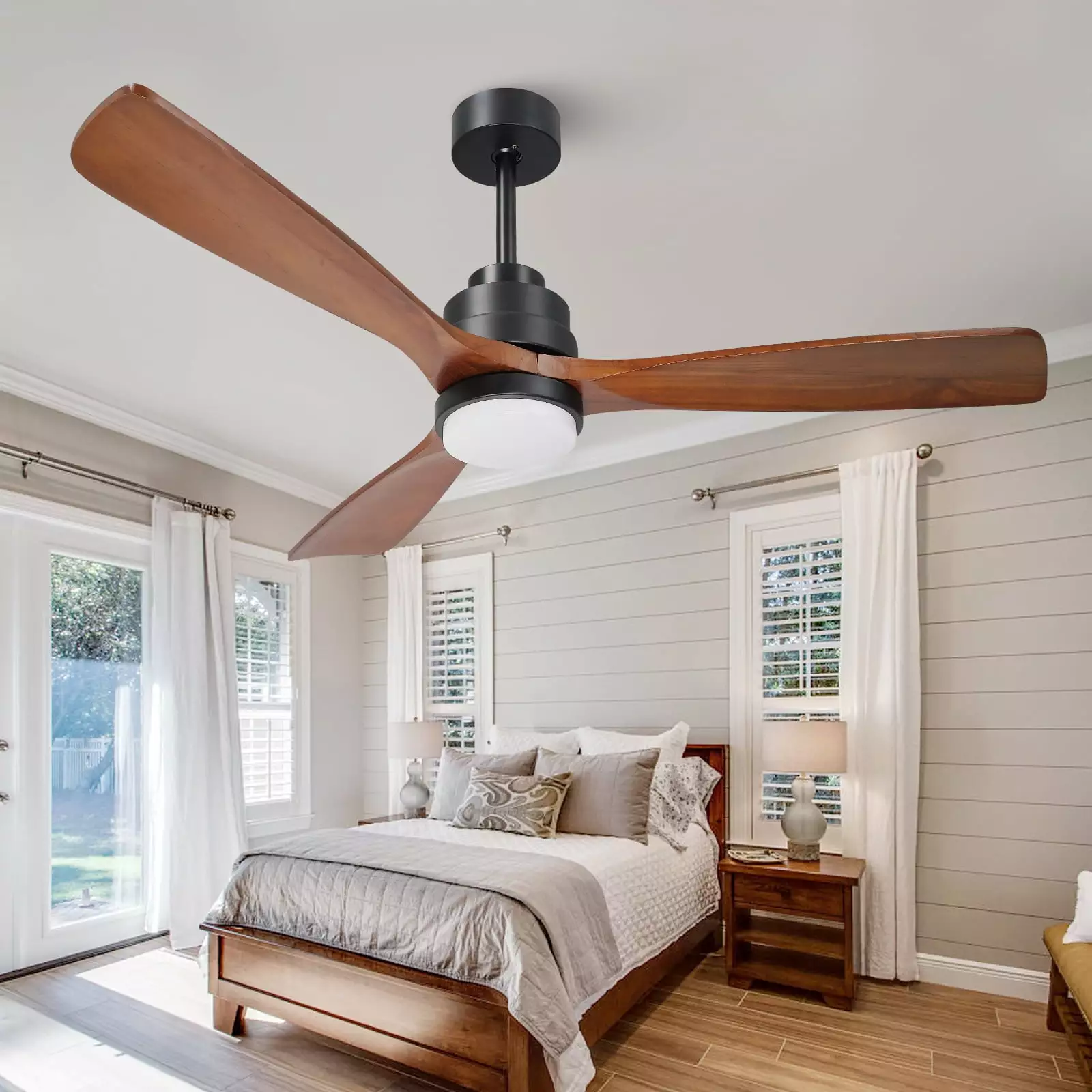 ALUOCYI 52 inch Ceiling Fan with Light and Remote.3 Blades Wood Red Brown for Outdoor Patio.Indoor