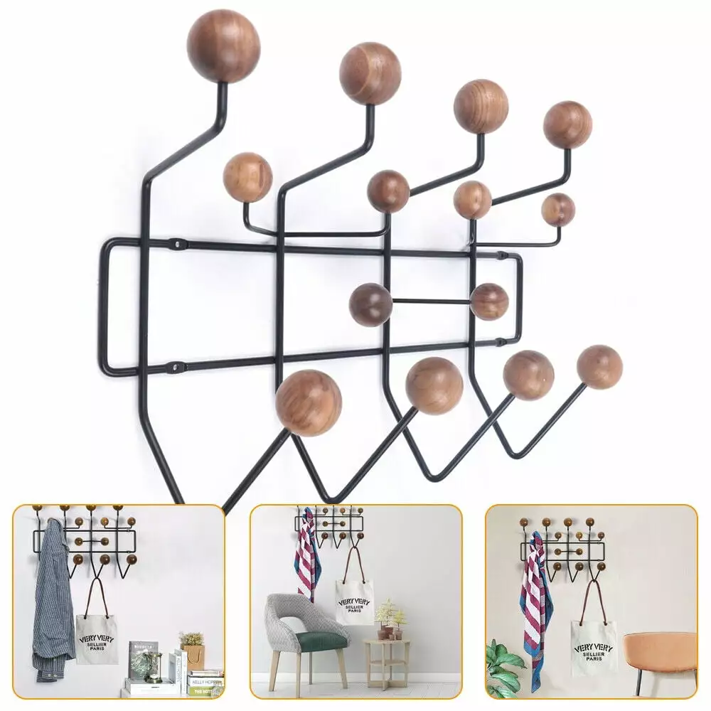 ANQIDI Wall-Mounted Coat Rack Solid Wooden Balls Walnut Candy Multi-Hooks Home Storage