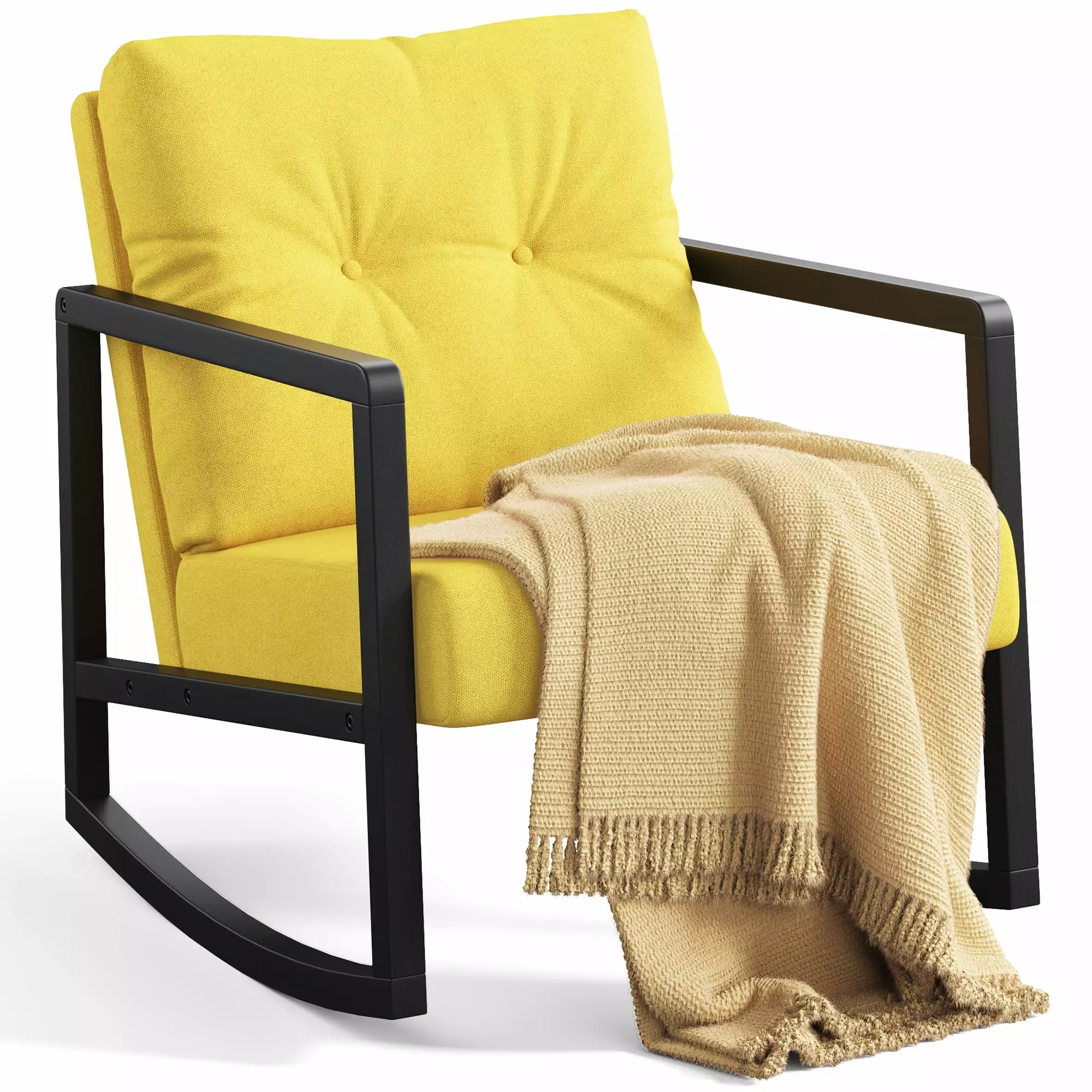 Accent Chair. Lofka Rocking Chair with Soft Back Pillow and Seat Cushion for Living Room Furniture. Yellow+Black