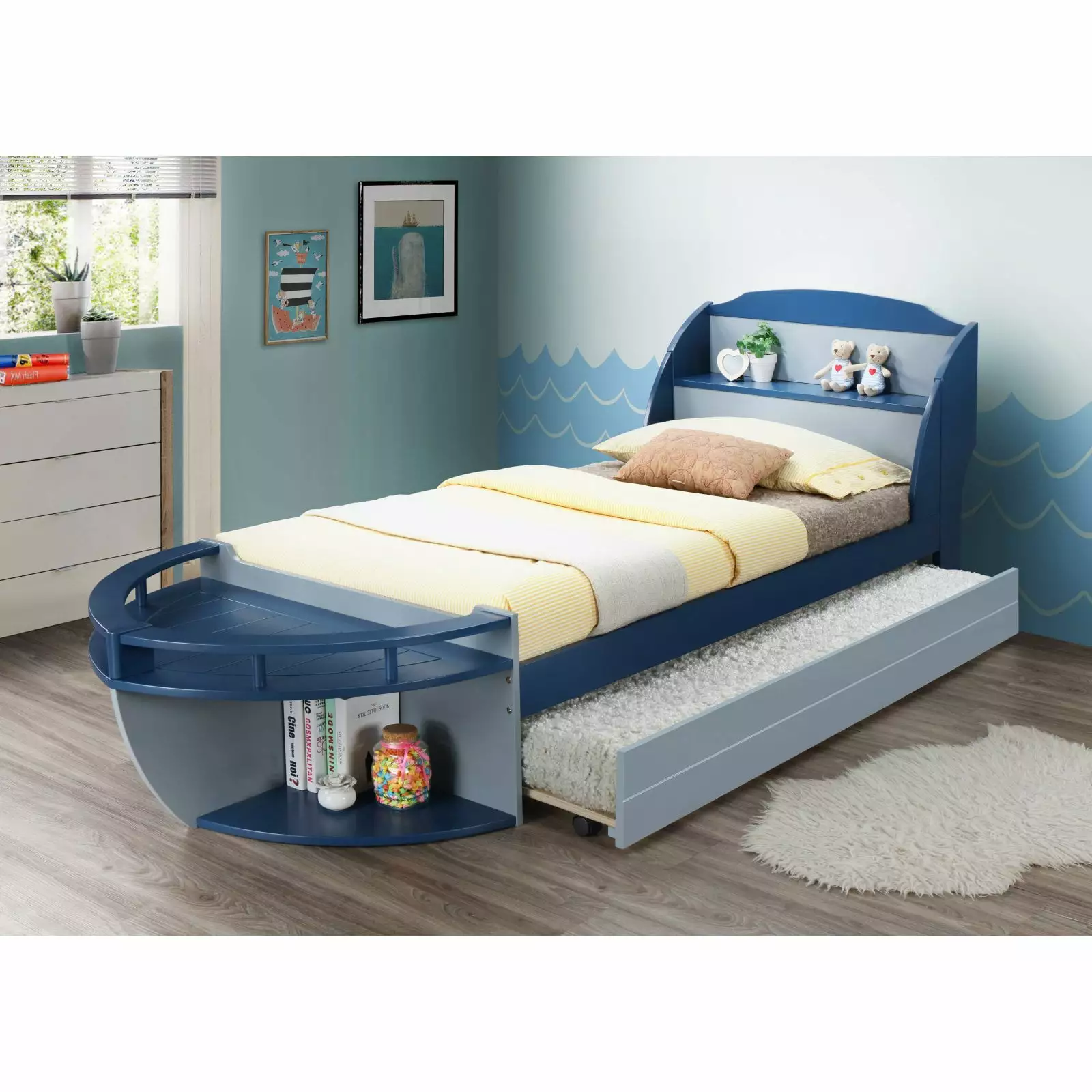 Acme Furniture Neptune II Bookcase Captains Bed with Optional Storage/Trundle - Navy and Gray