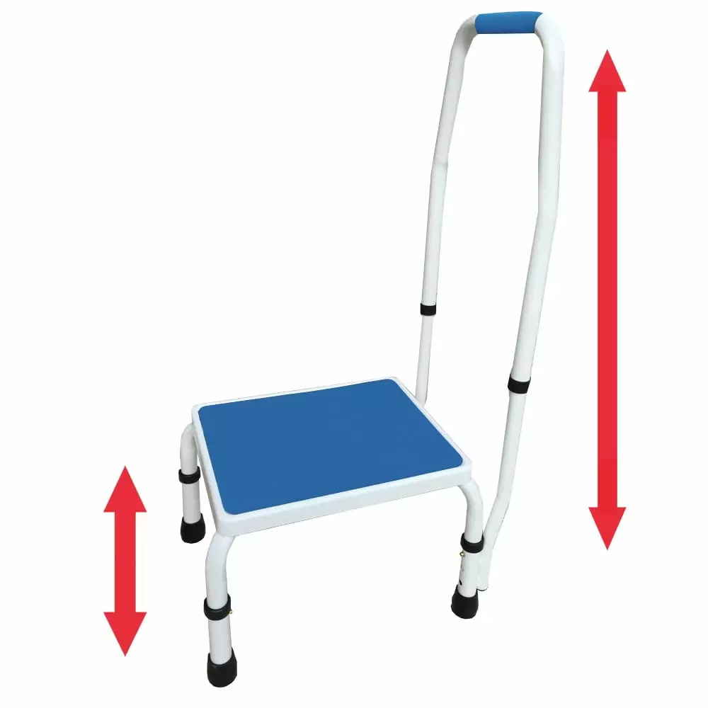 AdjustaStep(tm) Deluxe Step Stool/Footstool with Handle/Handrail. Height Adjustable. Non-Slip Base