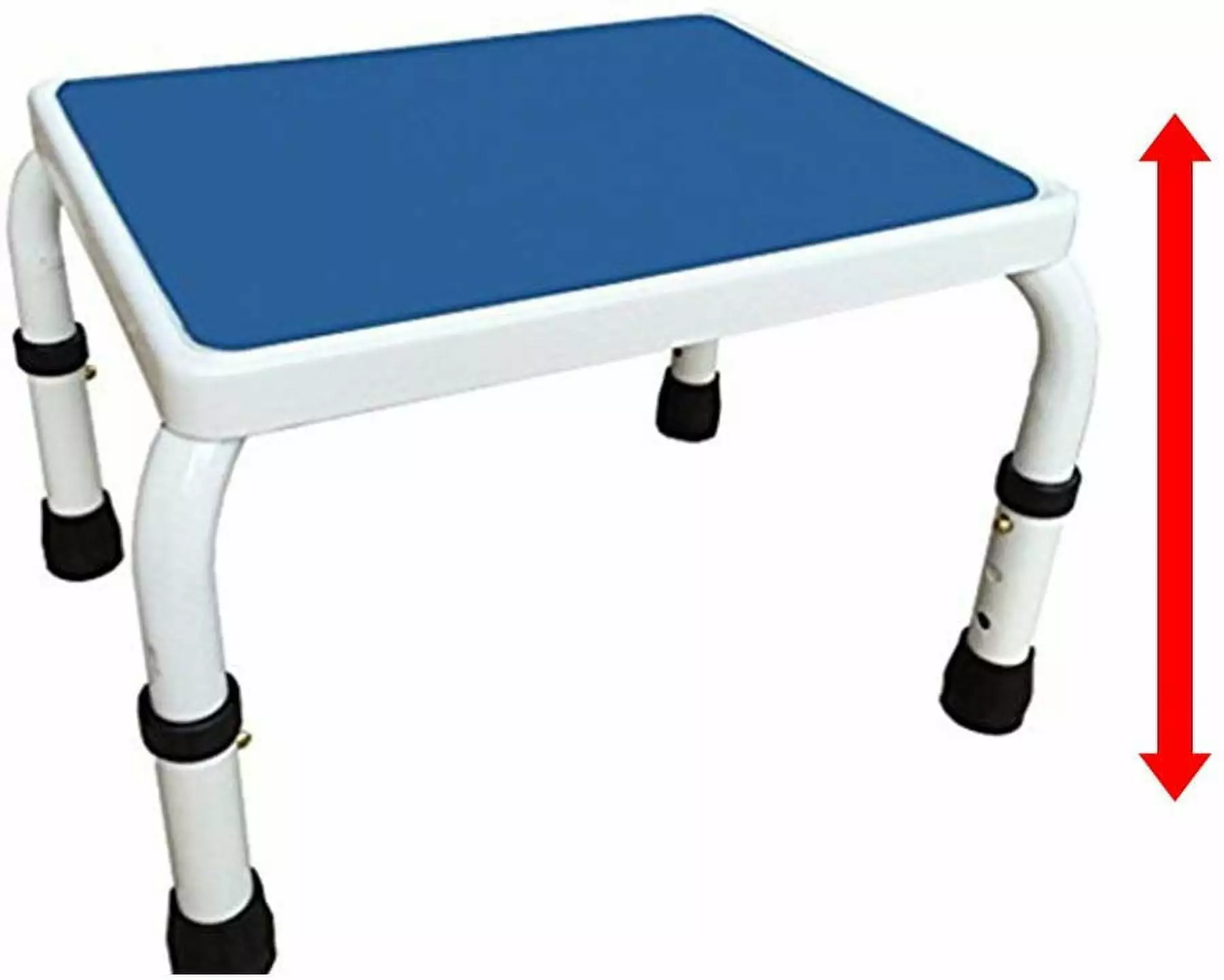 AdjustaStep (tm) Height Adjustable Step Stool All Steel Construction with Anti-Slip Foot Pad Platform. Blue/White