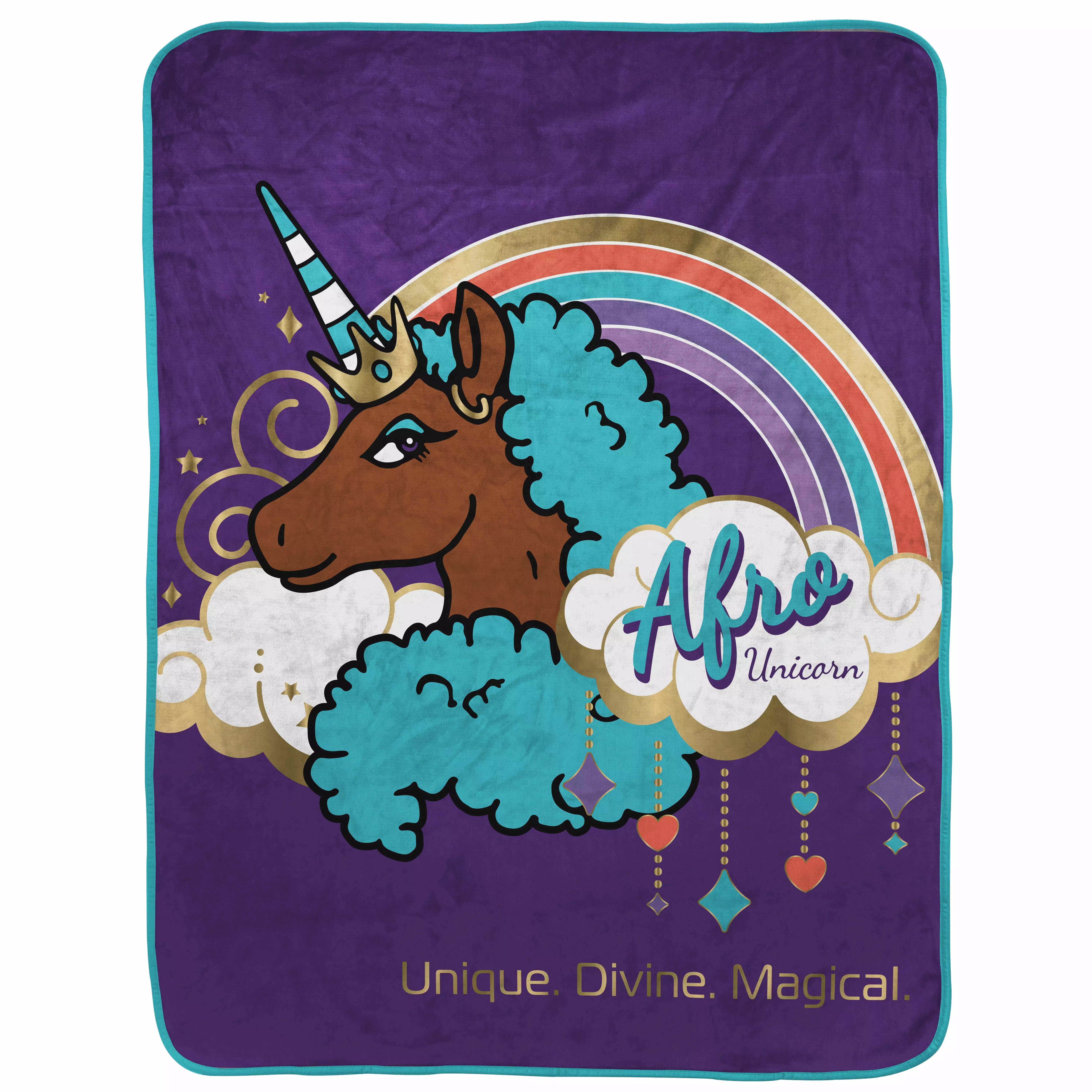 Afro Unicorn Kids Throw. 46 x 60. Microfiber. Purple. Afro Unicorn