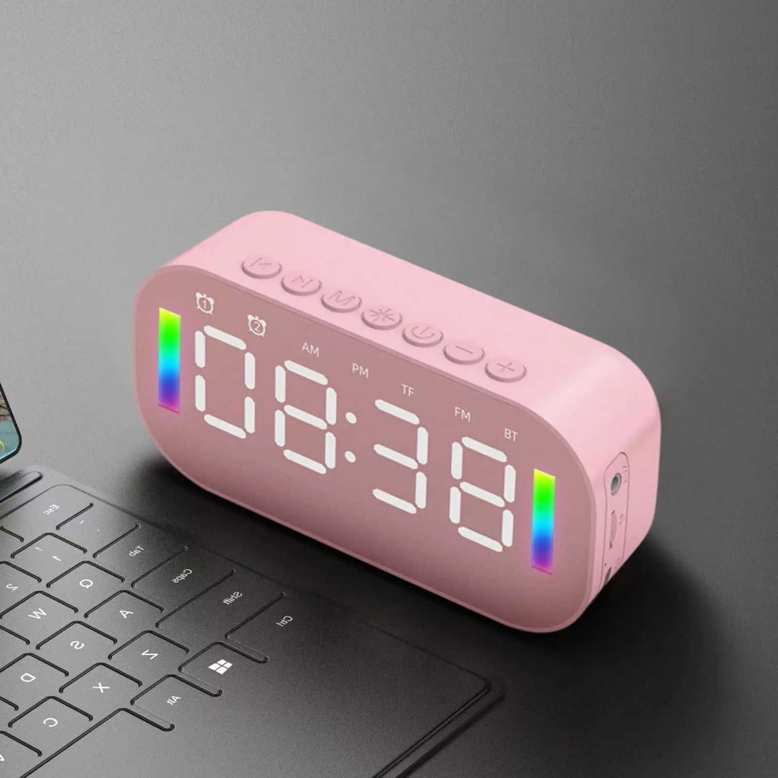 Alarm Clock. Byikun Back-to-School Wireless Bluetooth Speaker With FM Radio Mini Portable Card Mirror LED Night Lights Alarm Clock Sound Alarm Clock Settings For All Phone Gifts For Children