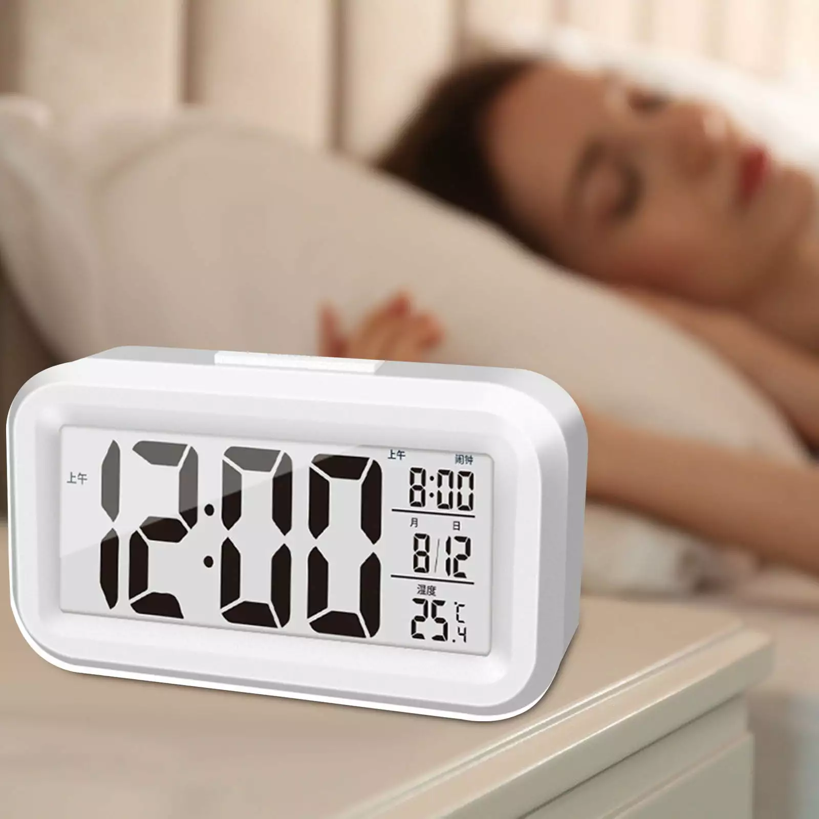 Alarm Clock Qwtwty Upgraded Digital Alarm Clock 4.3in LED Display with Temperature Larger Lound Light Control Portable Snooze Calendar Brightness with Battery Powered Alarm Clock On Clearance