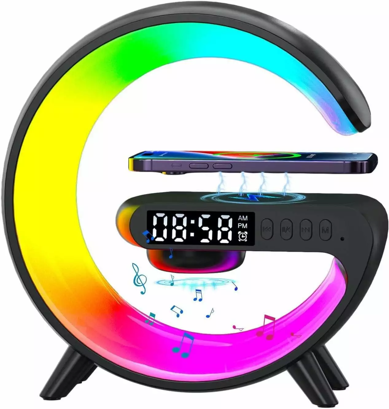 Alarm Clock.Summer Savings School Supplies Byikun Back-to-School Wireless Charger Lamp Bluetooth Speaker Music Clock Alarm Key And APP Control