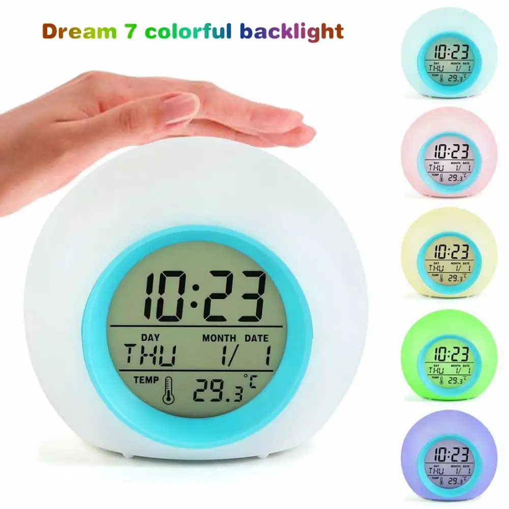 Alarm Clock for Kids - Children Sleep Training Wake Up Light Kids Alarm Clock for Girls Toddlers. 7 Gradient Night Light. USB Powered