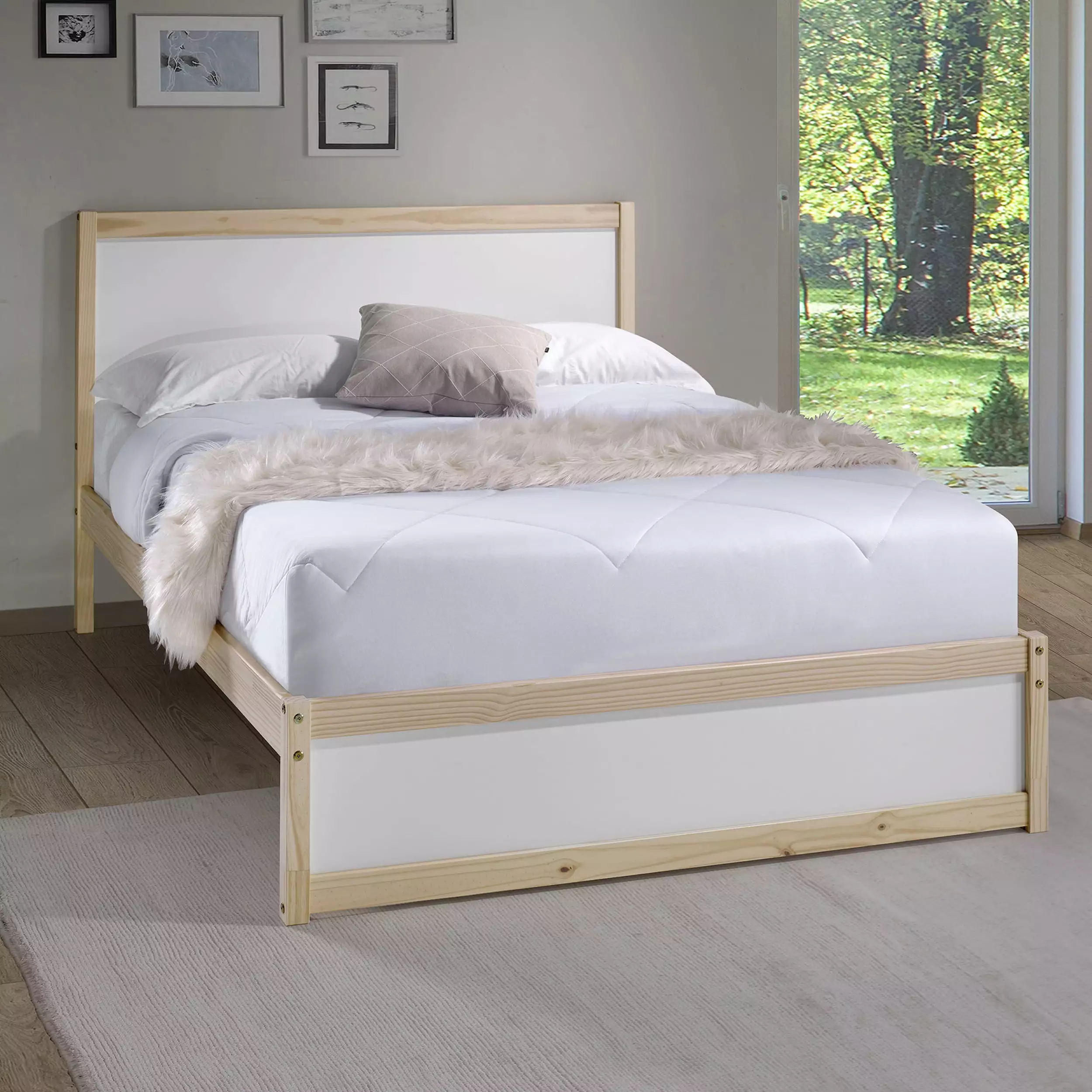 Alaterre MOD Pine Slat Bed. Full. White/Brown