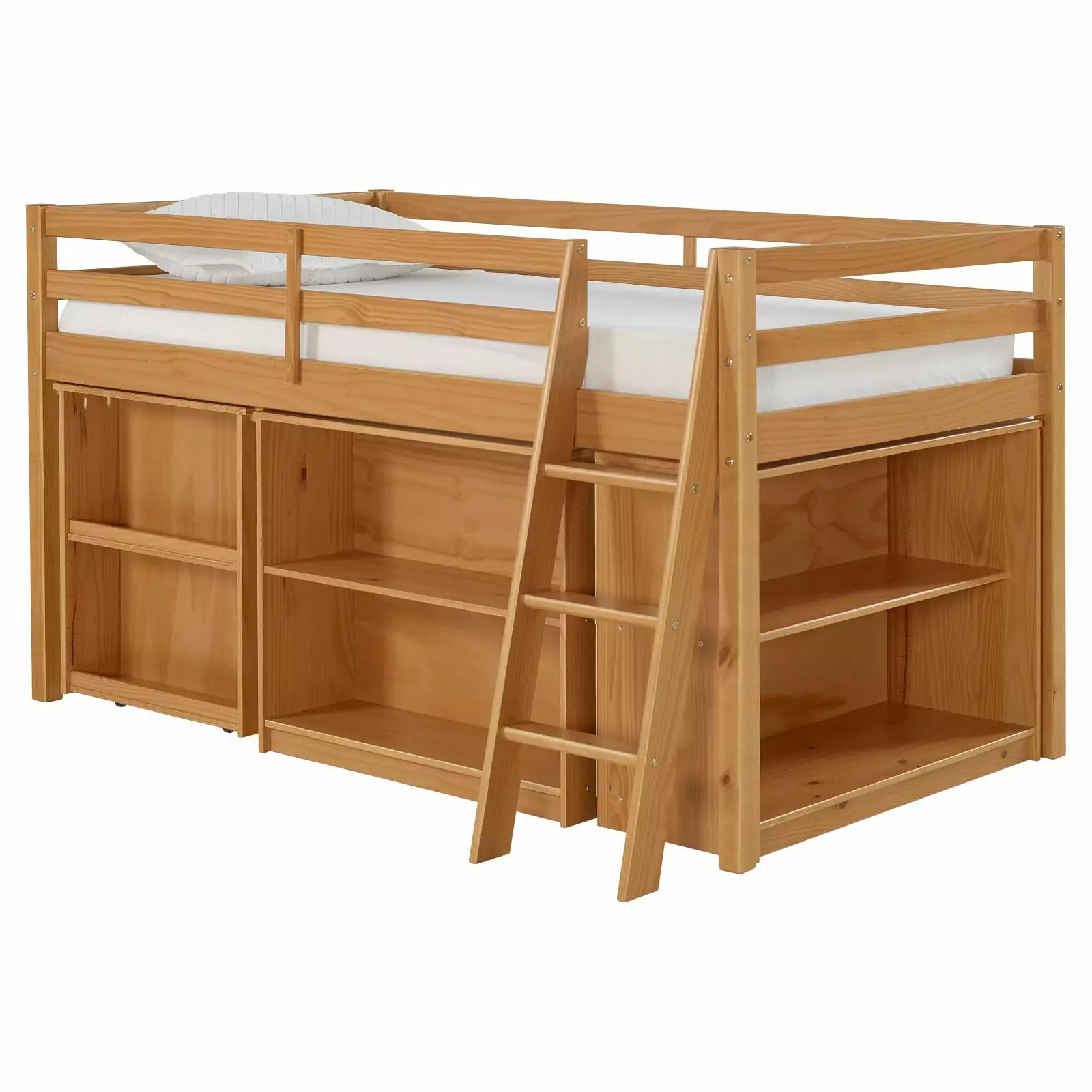 Alaterre Roxy Junior Loft Bed with Storage Drawers. Bookshelf and Desk. Cinnamon