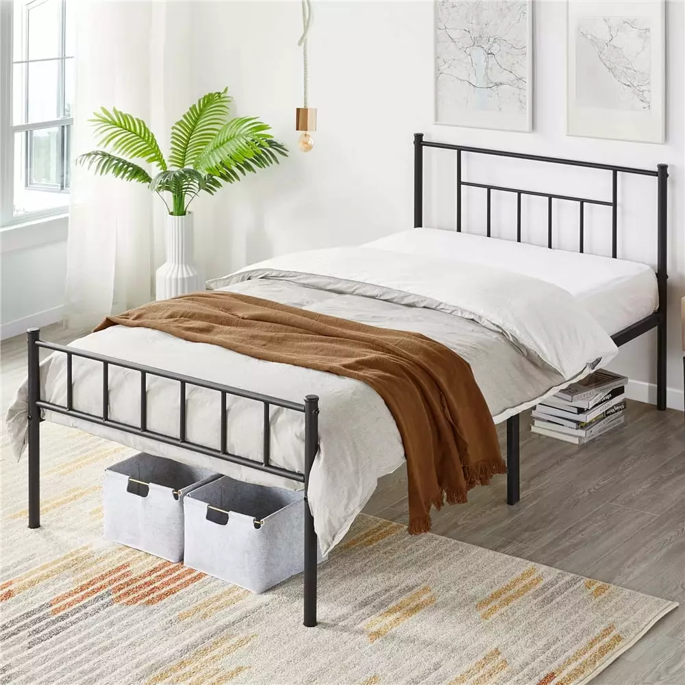 Alden Design Metal Twin Size Bed with Headboard and Footboard. Black