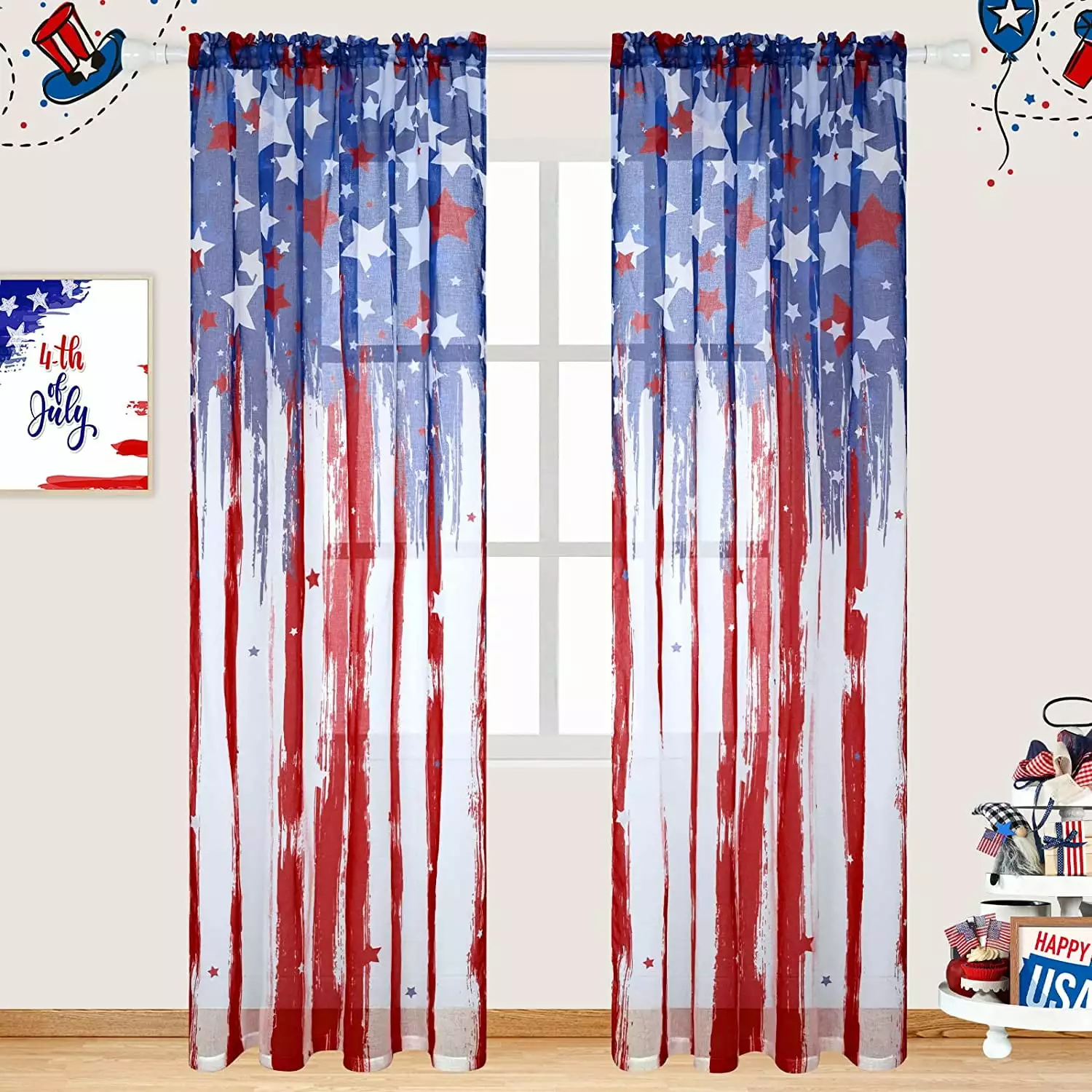 Alishomtll July 4th Curtains American Flag Independence Day Window Drapes for Bedroom Living Room .104''W x 84 ''L.Rod Pocket