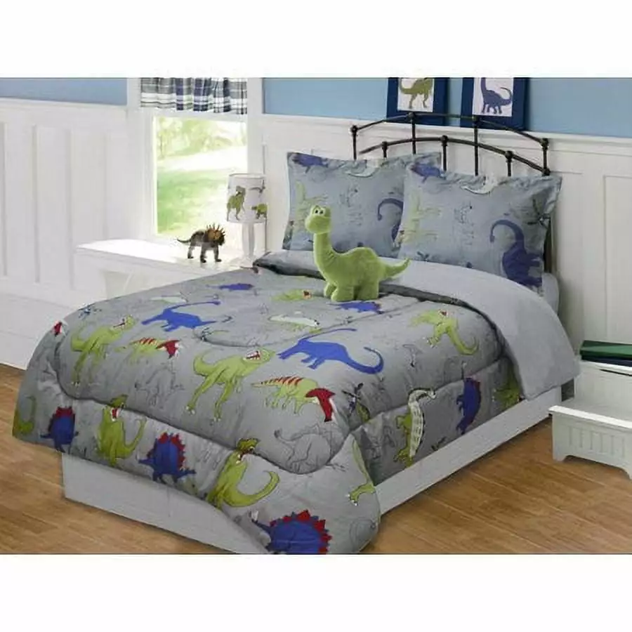 All American Collection New 4 Piece Full Size Dinosaur Comforter Set with Furry Friend. Matching Sheet Set and Curtain Set Available Separately (Full Size)